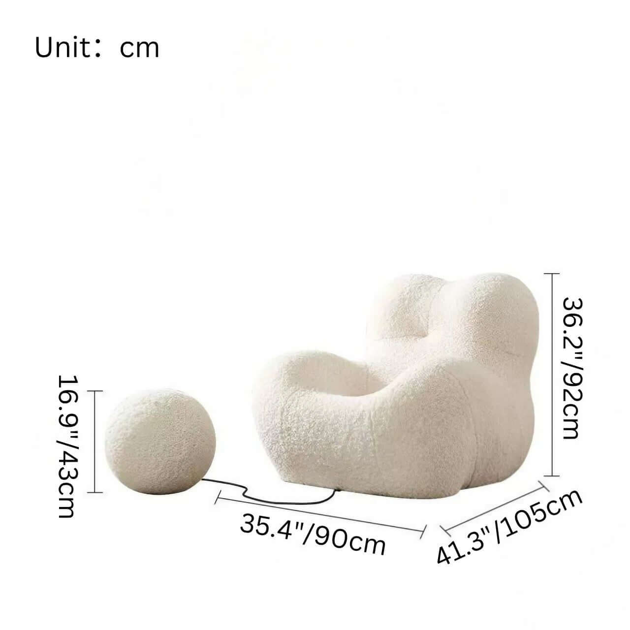 White Boucle Creative Armchair - Modern Lazy Sofa Single Chair with Embrace Style - Perfect for Living Room, Bedroom or Office Lounge Chair