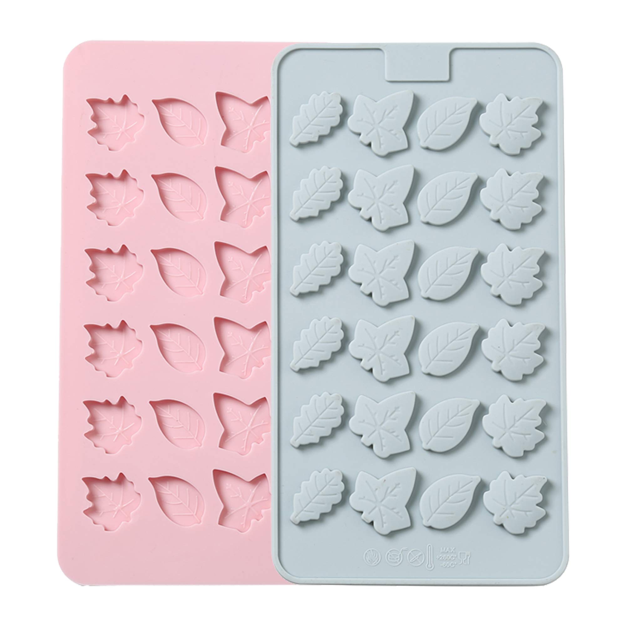 Verdental 2-Piece Small Silicone Leaf Candy Molds Set - Non-Stick Chocolate, Gummy, Cake Decorating & Ice Cube Molds (Blue & Pink) - Perfect for DIY Desserts, Party Treats & Holiday Baking