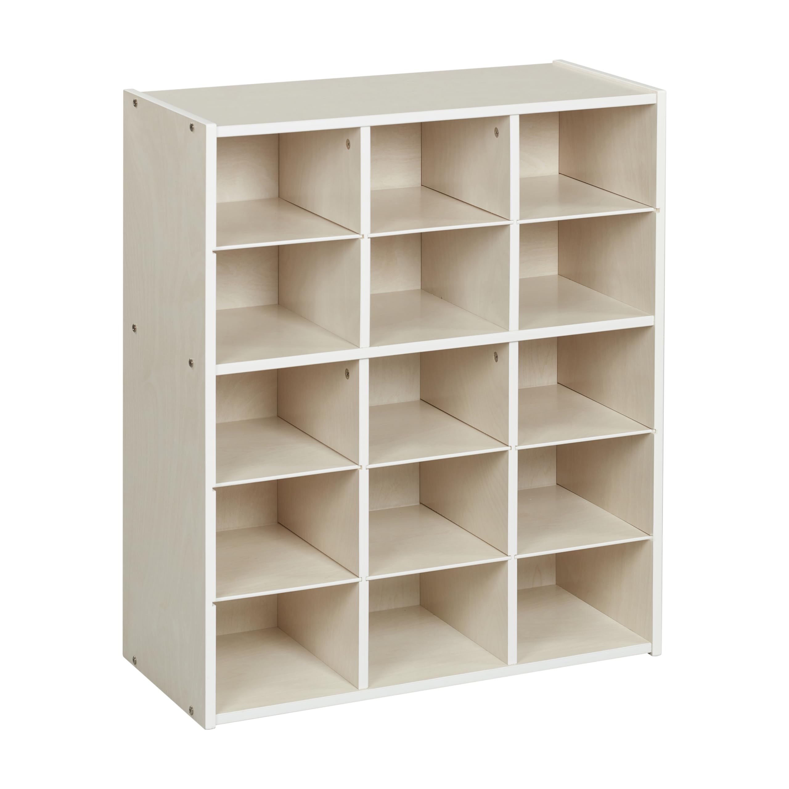ECR4Kids 15-Cubby Storage Cabinet with Trays, 5x3 Organizer for Classroom & Home, White Wash - Perfect for School Supplies, Toys & Kids' Room Organization