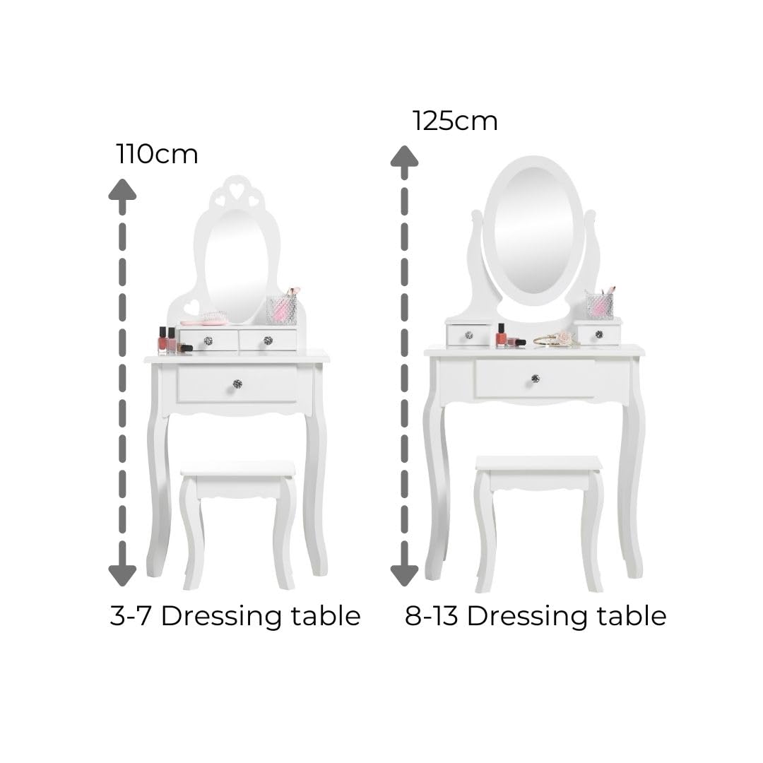 Girl's Wooden Makeup Vanity Set with Stool & Mirror - Kids Bedroom Furniture for 3-7 Years Old - Perfect Birthday Gift