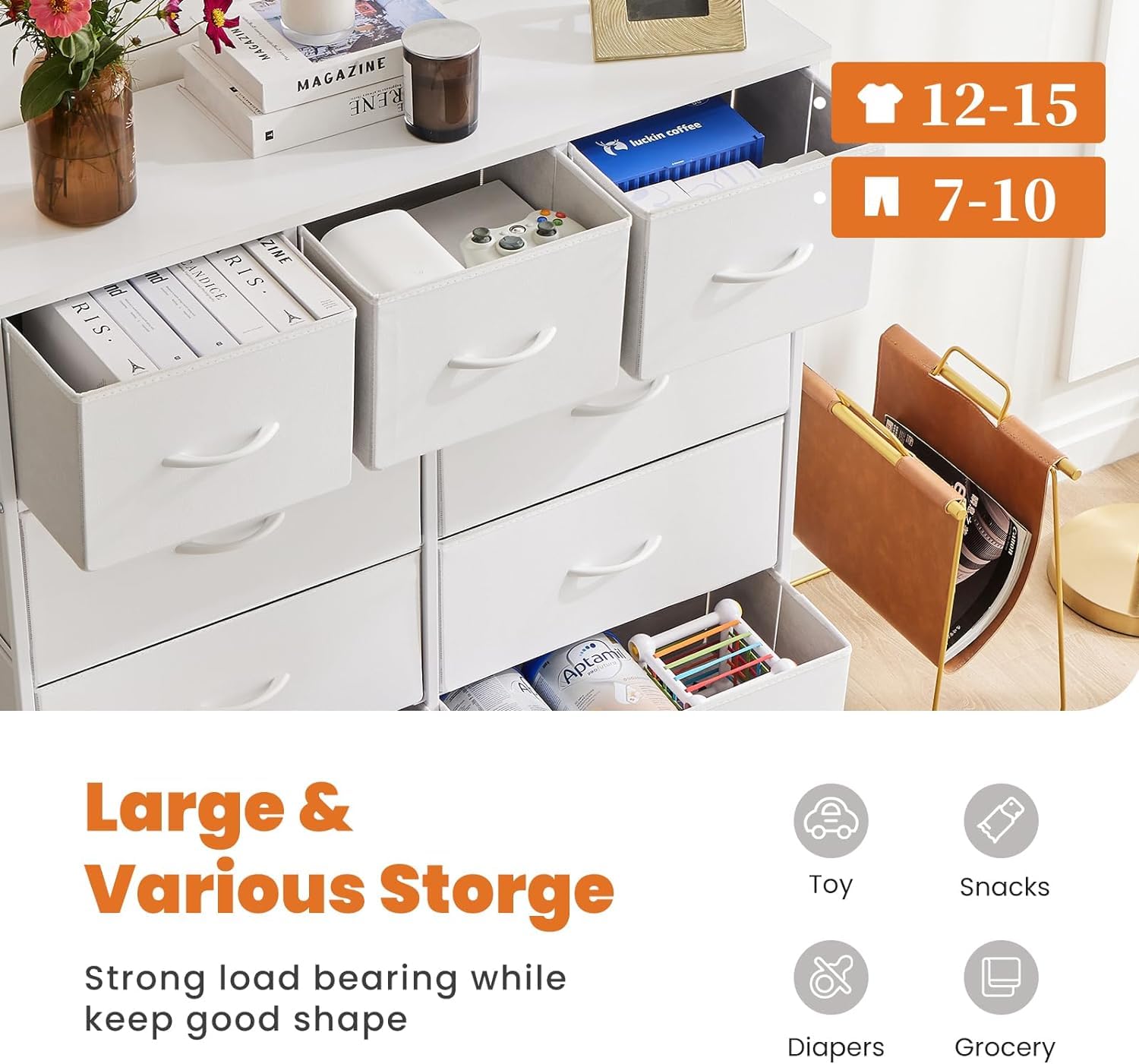 9-Drawer Fabric Dresser with Sturdy Metal Frame & Wooden Top - Storage Chest for Bedroom, Kids Room, Closet & Entryway - Easy Pull Handle Fabric Bins for Clothes, Toys & Home Organization
