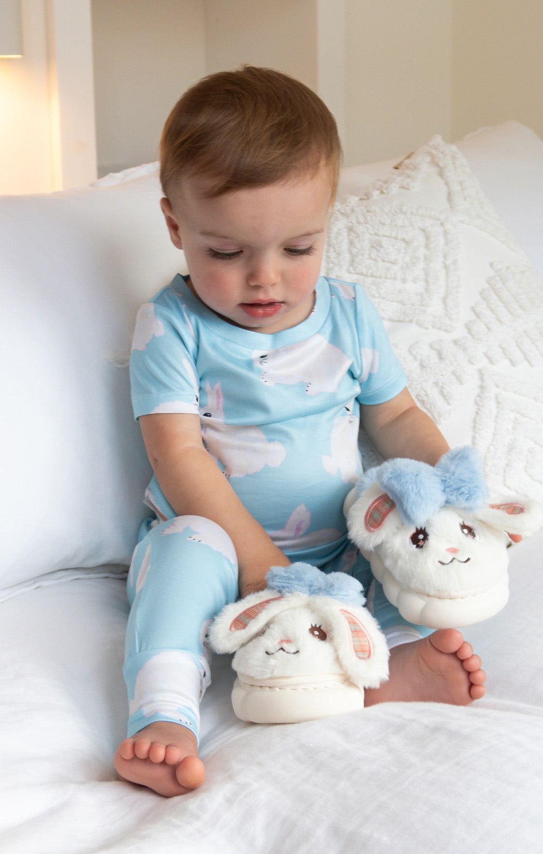 Mini Paige Sleep Set - Soft Blue Bunnies Jersey Pajamas for Women & Girls | Cozy Sleepwear for Bedtime & Lounging at Home