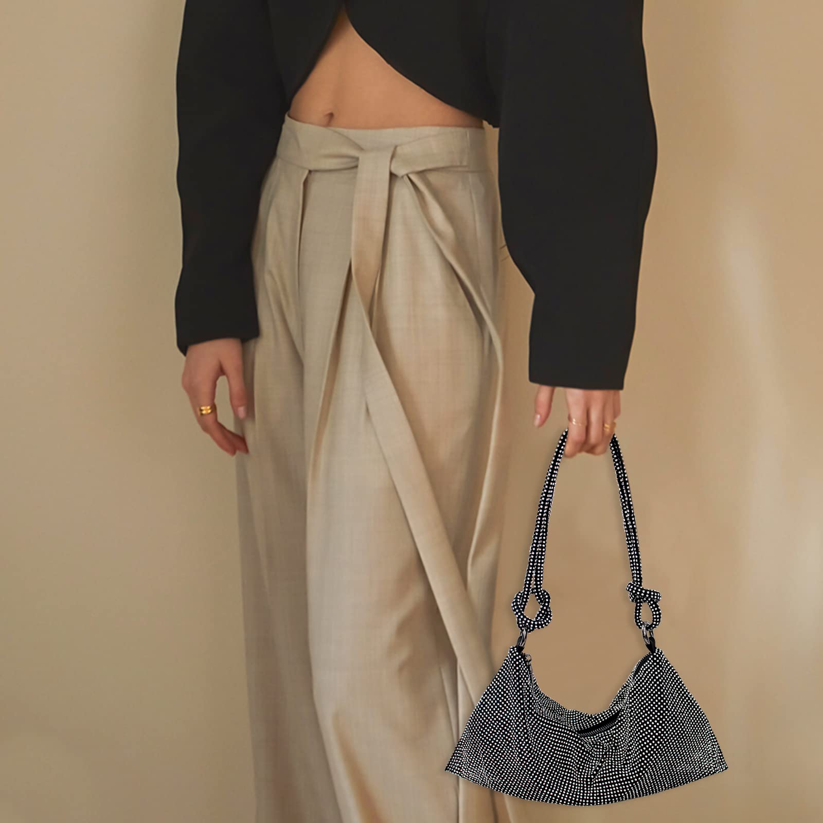 Sparkly Rhinestone Hobo Purse for Women - Elegant Silver & Black Evening Bag for Prom, Party, Wedding | Perfect for Formal Events, Night Out, Special Occasions