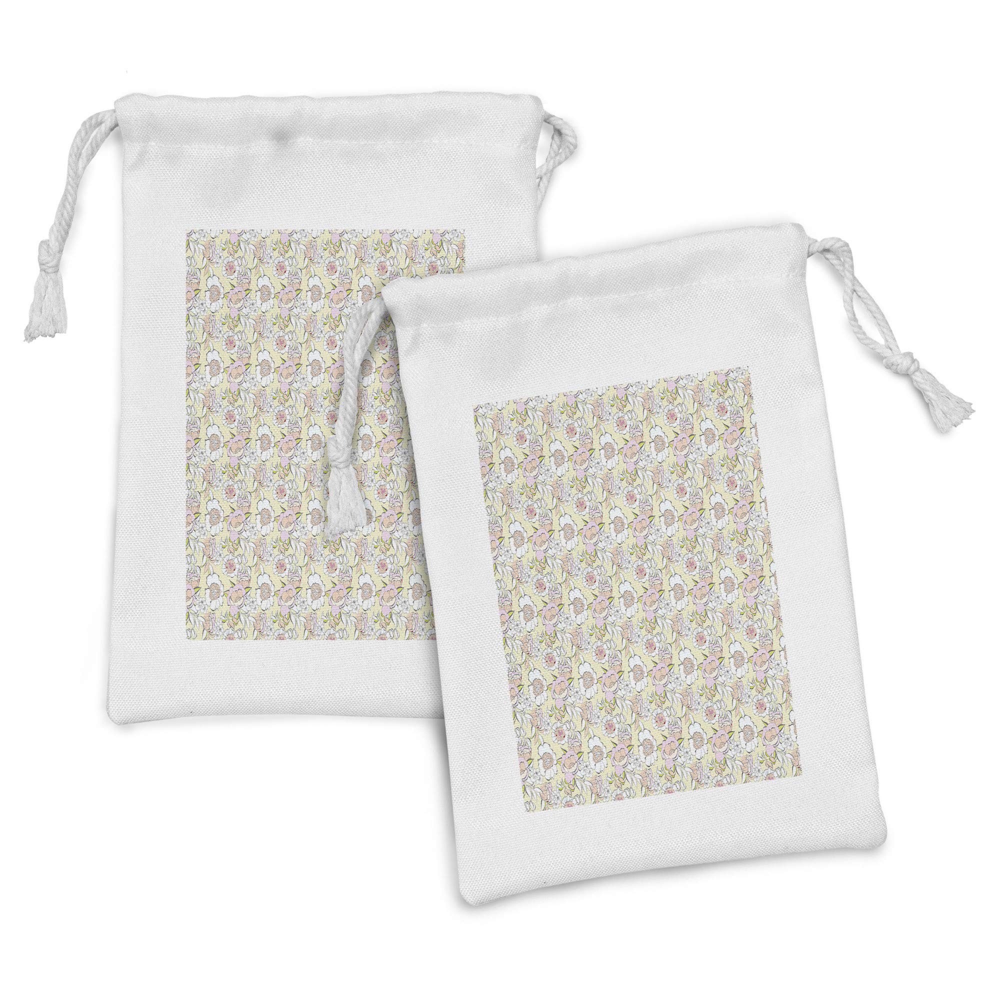 Ambesonne Floral Fabric Pouch Set of 2 - Pastel Abstract Flower Drawstring Bags for Toiletries, Makeup & Travel Accessories | 9