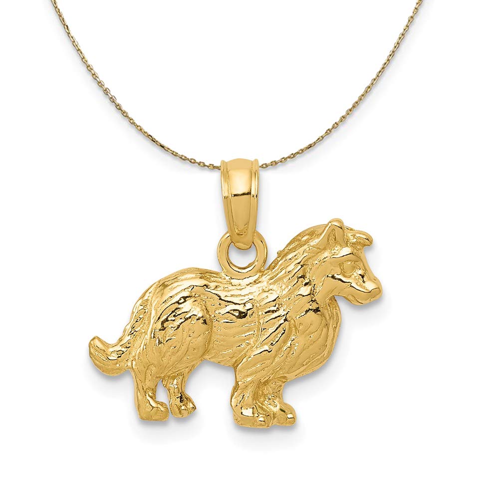 14k Yellow Gold Small Collie Necklace - Elegant Black Bow Jewelry for Gifts