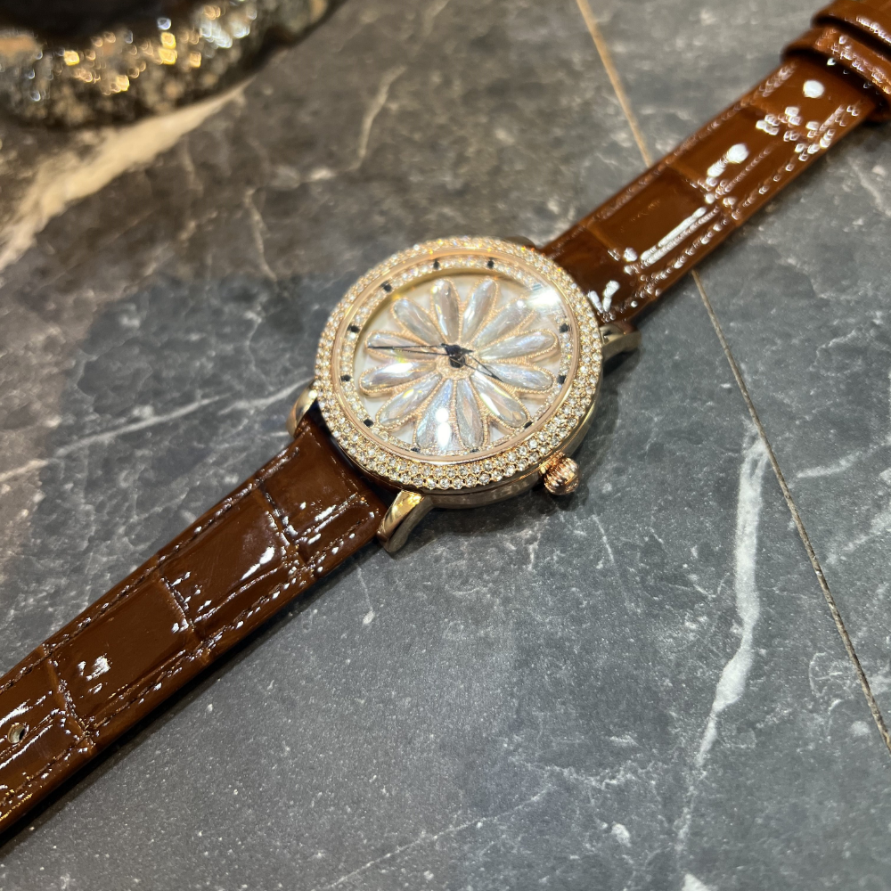 AG Collective Women's Brown Leather Strap Watch L 5048 RGCF RG - Elegant Timepiece for Office, Party & Everyday Wear