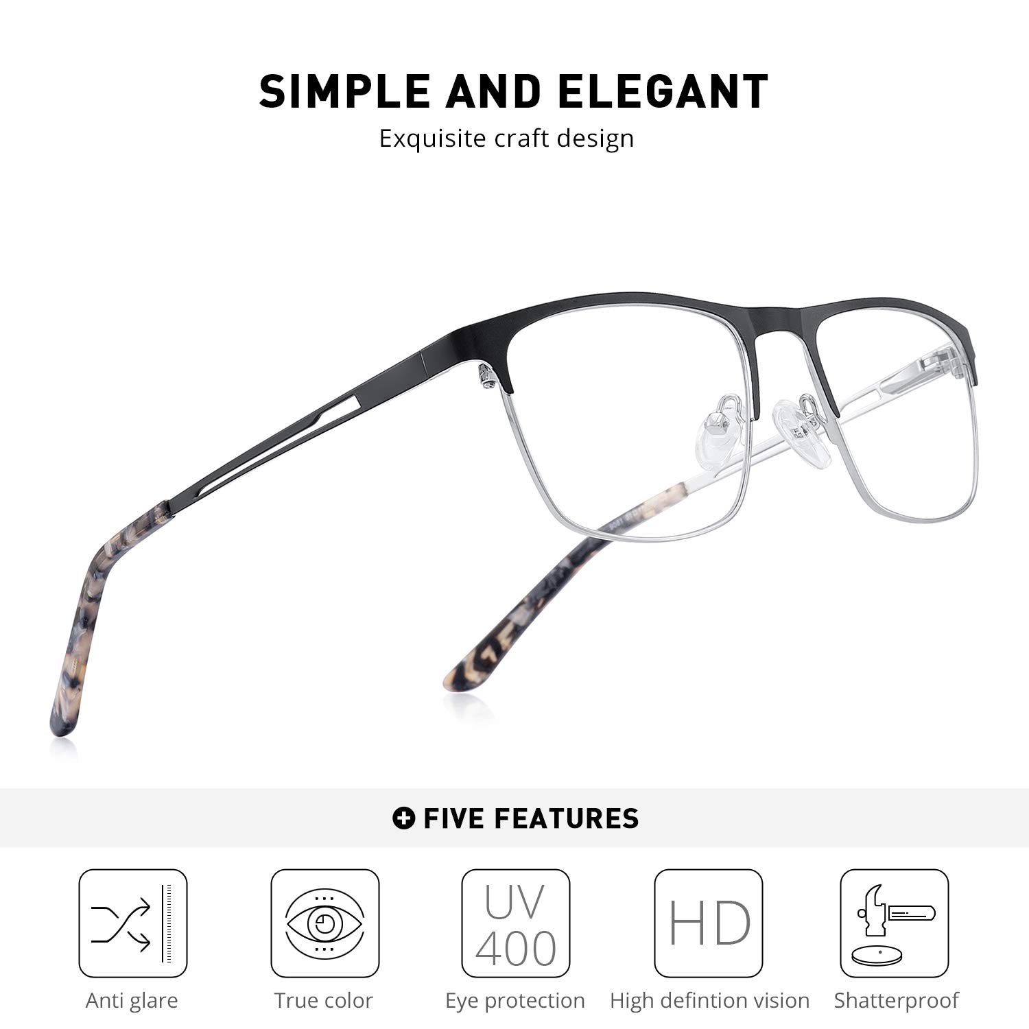 Blue Light Blocking Reading Glasses for Women & Men - Anti Eyestrain Computer Glasses with Spring Hinge - Perfect for Office Work, Gaming & Screen Time