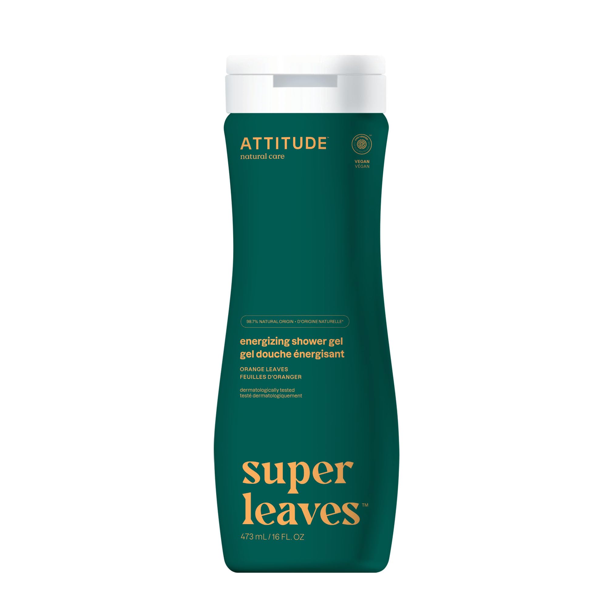 ATTITUDE EWG Verified Vegan Body Wash & Shower Gel - Dermatologist Tested, Plant & Mineral-Based Personal Care (Orange Leaves Scent, 16oz/473mL) for Sensitive Skin & Eco-Friendly Bath Routine