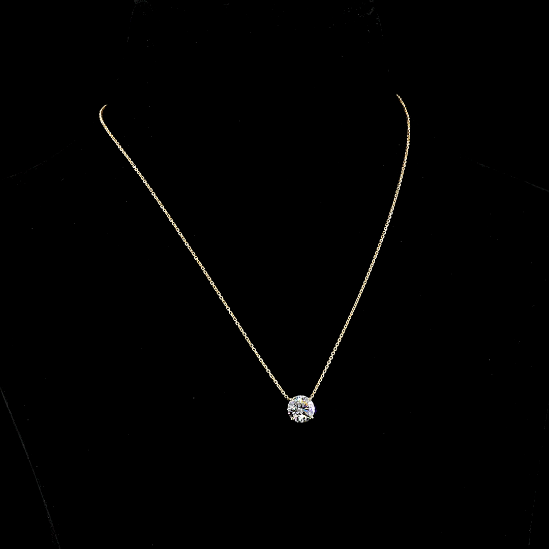 2.11 Carat Lab Grown Round E VVS2 Diamond Solitaire Pendant Necklace in 14K Yellow Gold - Perfect for Anniversary Gifts & Special Occasions