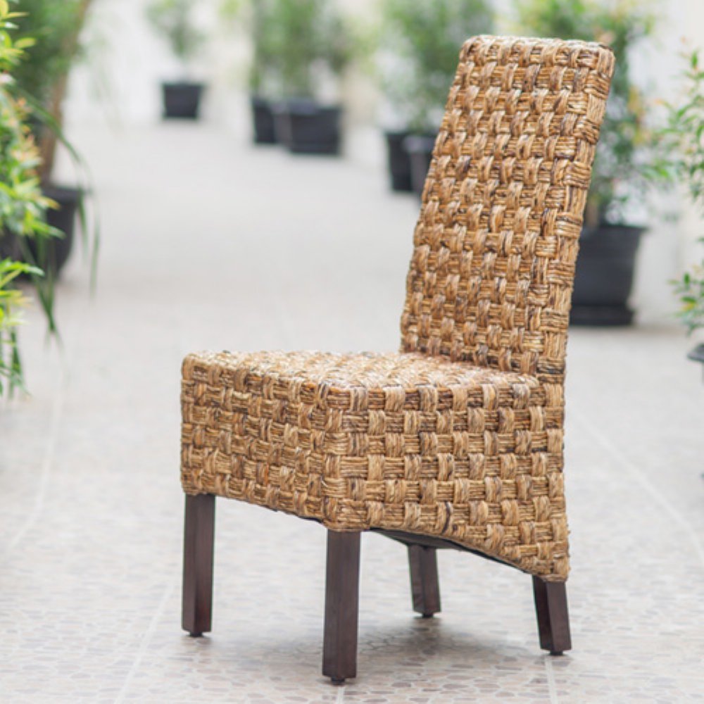 Set of 2 Victor Woven Abaca Dining Chairs - Natural Rattan Style Outdoor/Indoor Seating - Perfect for Patio, Dining Room, or Kitchen Decor