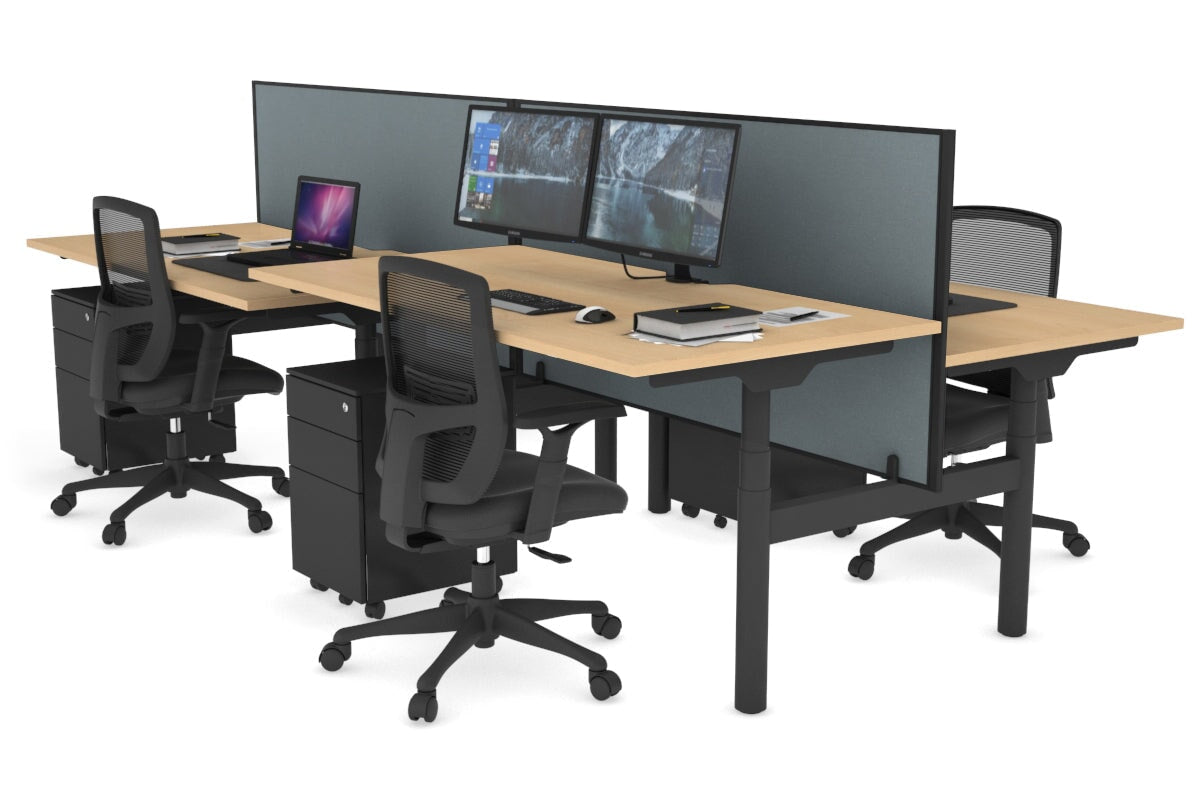 Flexi Premium 4-Person Height Adjustable H Bench Workstation - Black Frame (1600L x 800W) with Cable Management | Ideal for Office, Coworking Spaces & Home Workstations