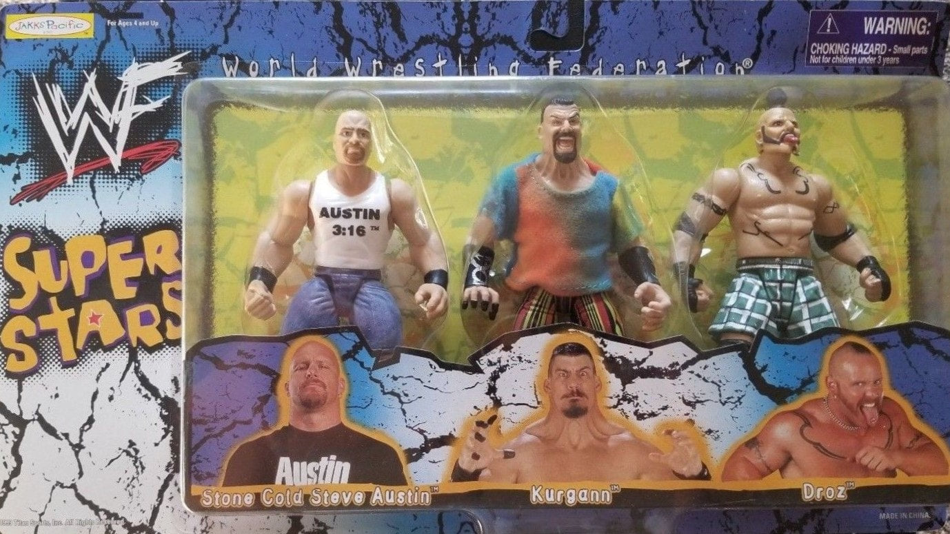 1999 WWF Jakks Pacific SummerSlam '99 Deadly Games Box Set with Stone Cold Steve Austin, Kurgann & Droz - Exclusive Collectible Wrestling Action Figures for Display & Play