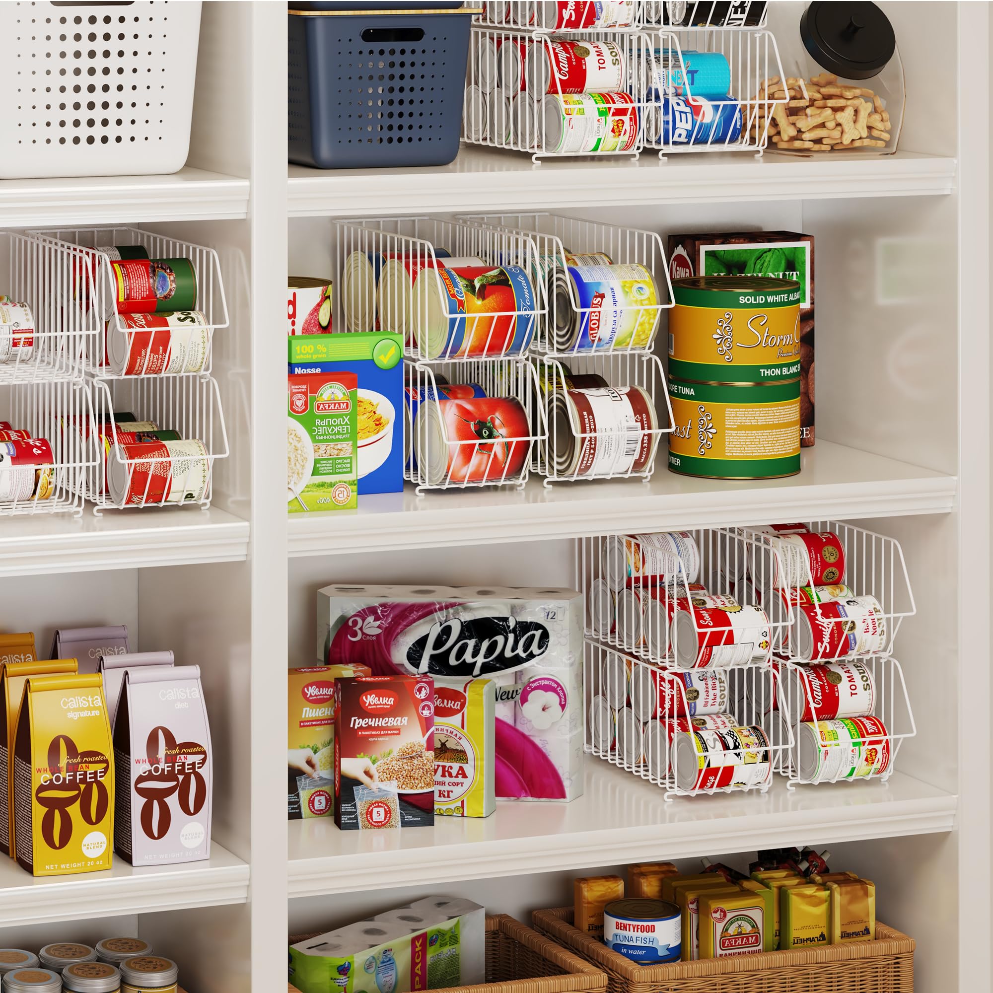 4-Tier Stackable Can Organizer for Pantry & Kitchen - Space-Saving Canned Food Storage Rack for Soup, Soda, Vegetables (15.35