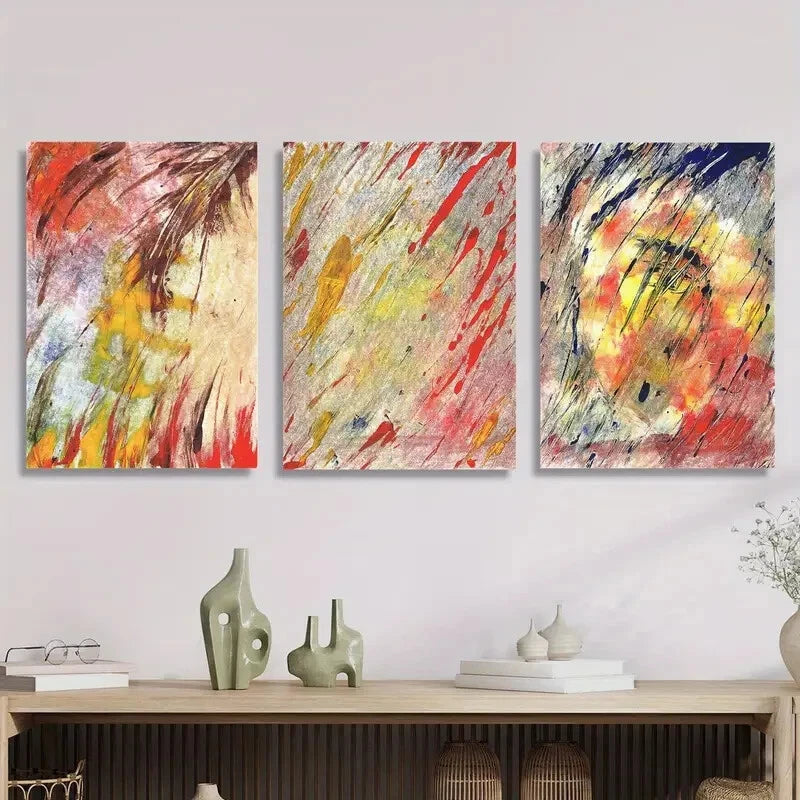3-Piece Abstract Leaf Watercolor Metal Print - Ready to Hang Wall Art Decor for Living Room, Bedroom & Office