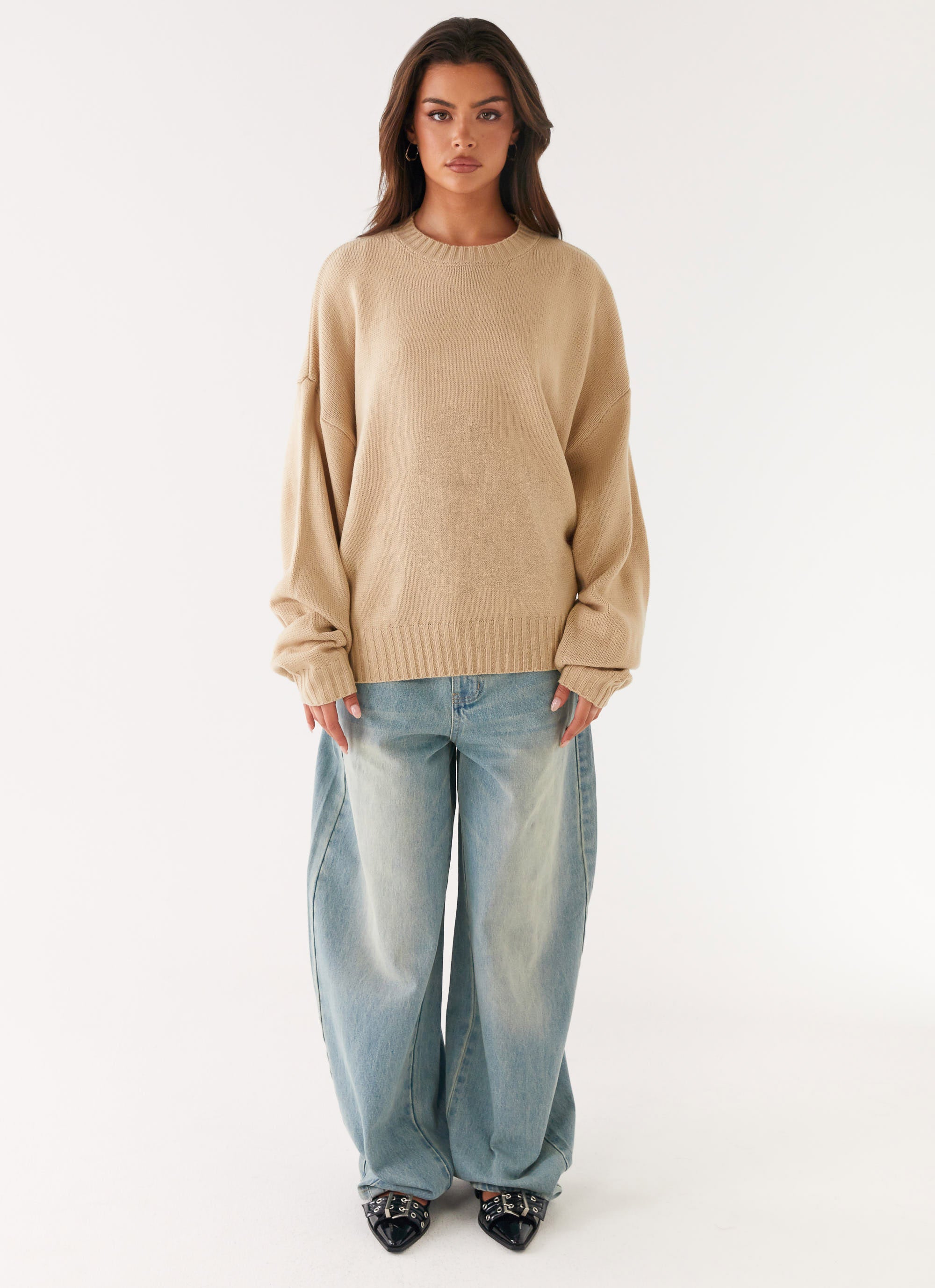 Emma Oversized Sweater Women's Chunky Knit Cardigan - Soft Beige Fall Winter Cozy Pullover for Casual Outfits & Lounge Wear