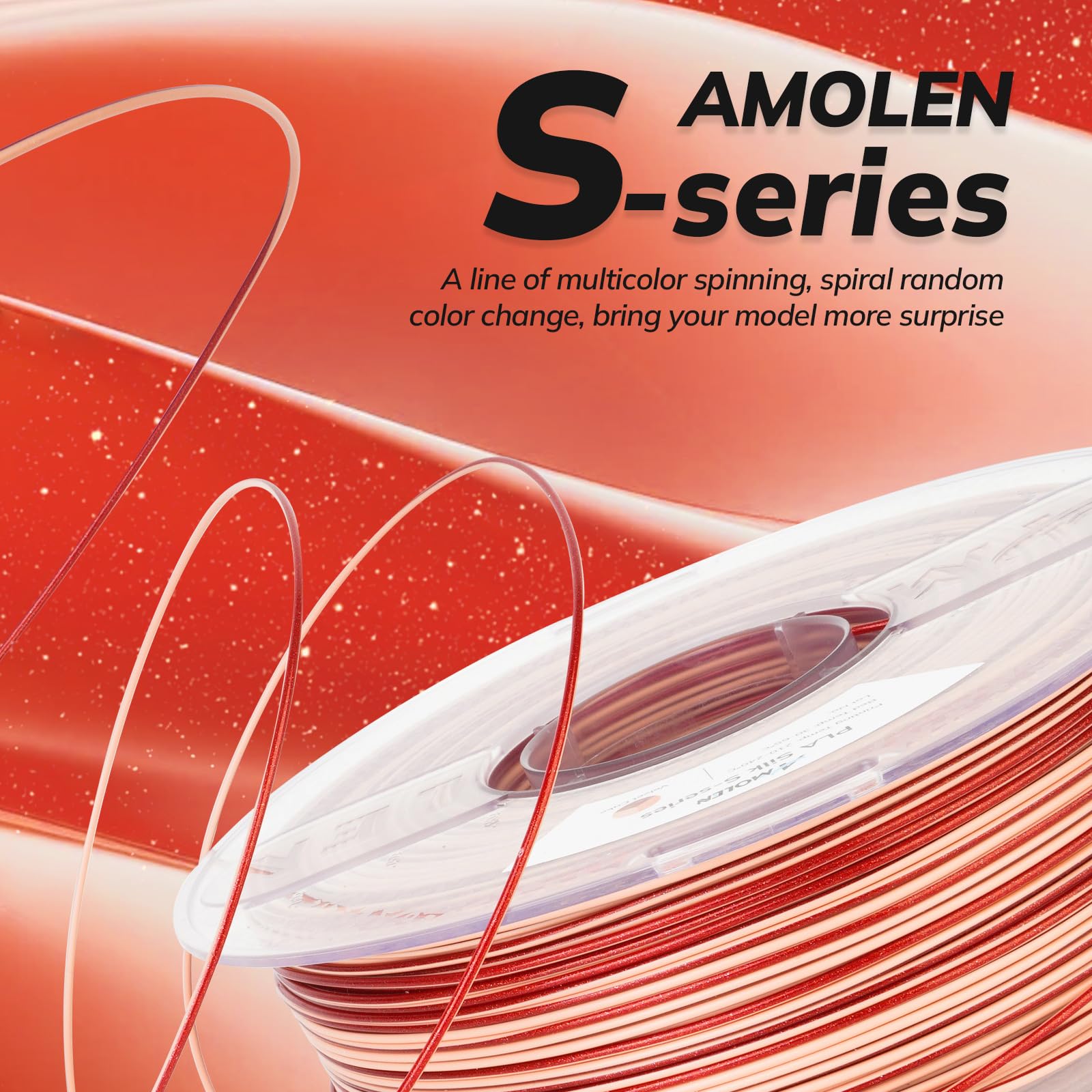AMOLEN Shiny PLA 3D Printer Filament 1.75mm - Sparkle Multicolor Rainbow PLA with Glitter, Fast Color Change Gradient Filament for FDM 3D Printers - Velvet Red Peach Rose, 1kg (2.2lbs) - Perfect for Cosplay Props, DIY Crafts & Artistic 3D Printing Projects