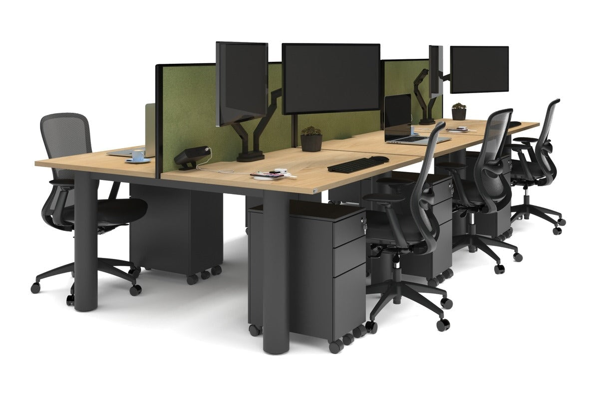 Quadro Cylinder Leg 6-Person Office Workstation Desk - 1200L x 800W with Cable Management Scallop - Perfect for Open Office Layouts & Collaborative Workspaces
