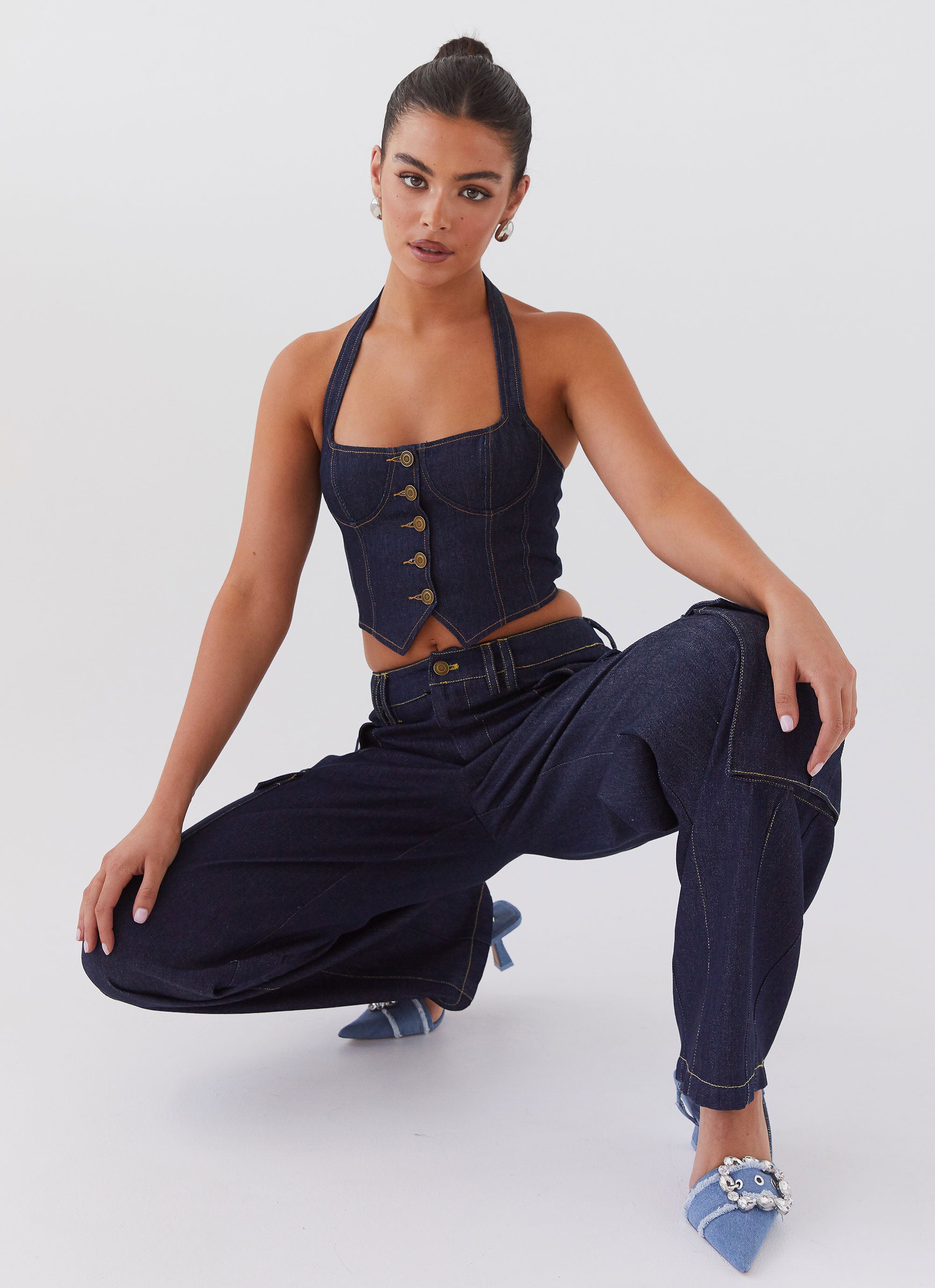 Greedy Denim Cargo Pants for Men - Stretch Comfort Fit Workwear & Casual Pants - Indigo Blue - Perfect for Outdoor, Work, and Everyday Wear