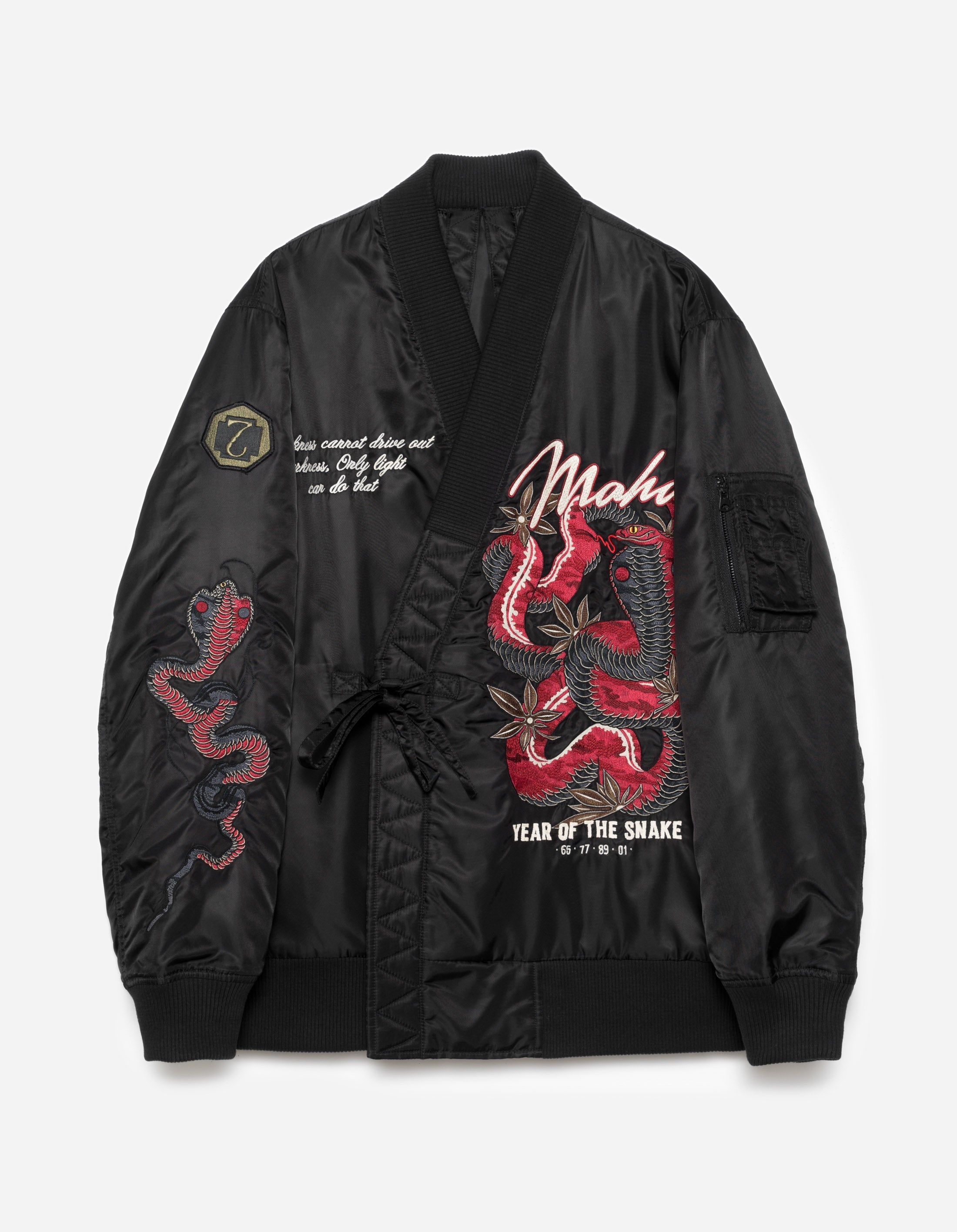 6006 Year of the Snake MA1 Kimono Jacket - Black Asian Streetwear for Men & Women | Perfect for Cosplay, Halloween, and Fashion Events