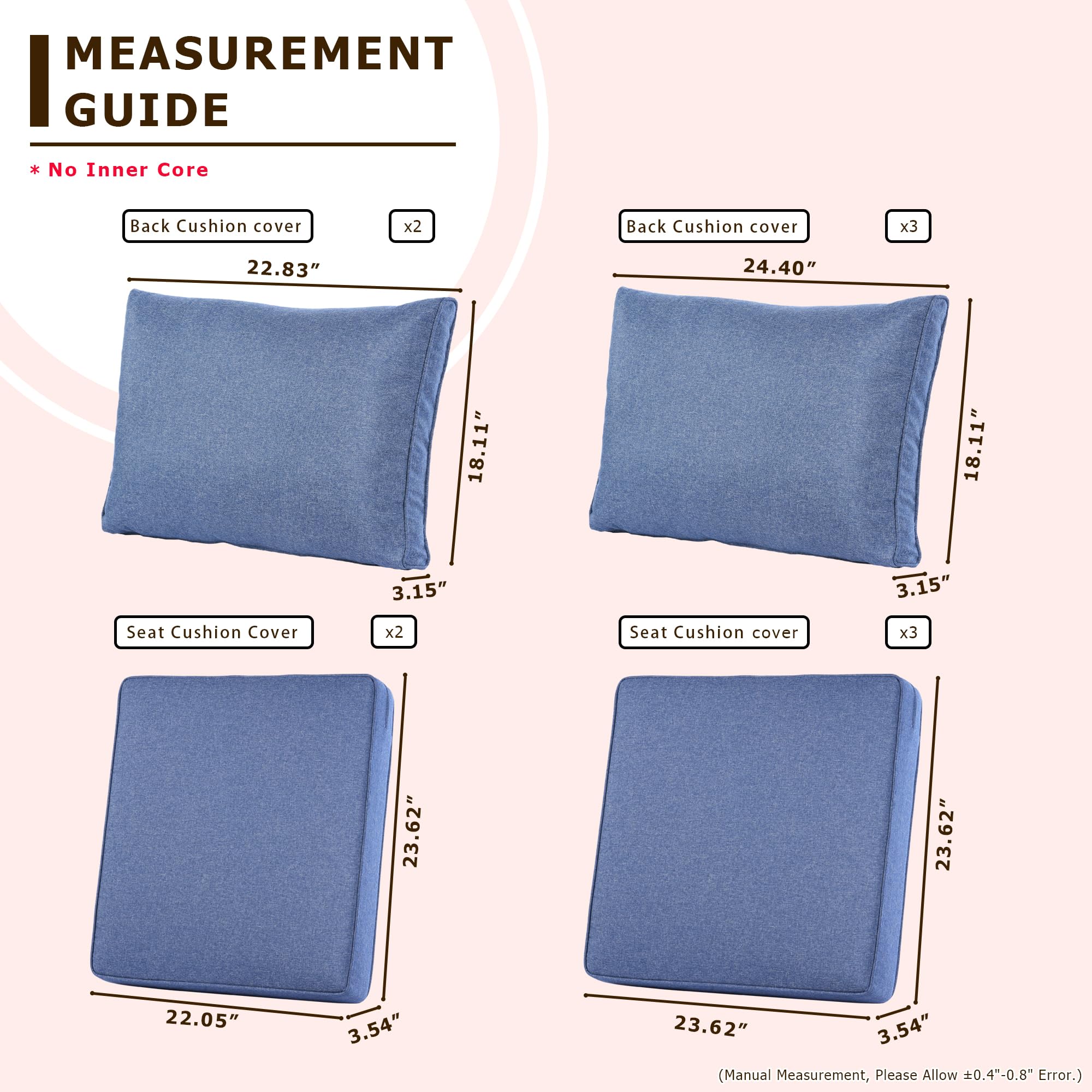 HOOOWOOO 10-Piece Denim Blue Outdoor Cushion Covers Set - Breathable Waterproof Patio Furniture Slipcovers with Zipper for Sofa, Couch & Loveseat - Perfect for Backyard, Poolside & Garden Seating