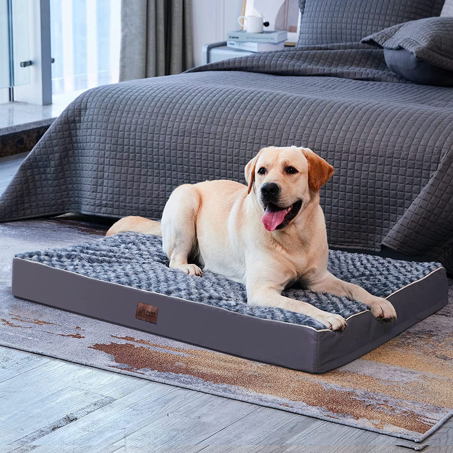 XL Orthopedic Dog Bed for Large & Extra Large Dogs - Egg Crate Foam Support - Grey - Perfect for Senior Dogs & Joint Pain Relief - Ideal for Living Room, Bedroom or Kennel