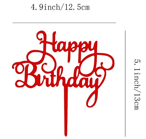 Happy Birthday Cake Topper - Red Birthday Party Decorations & Cupcake Toppers for Wedding, Baby Shower, Anniversary Celebrations