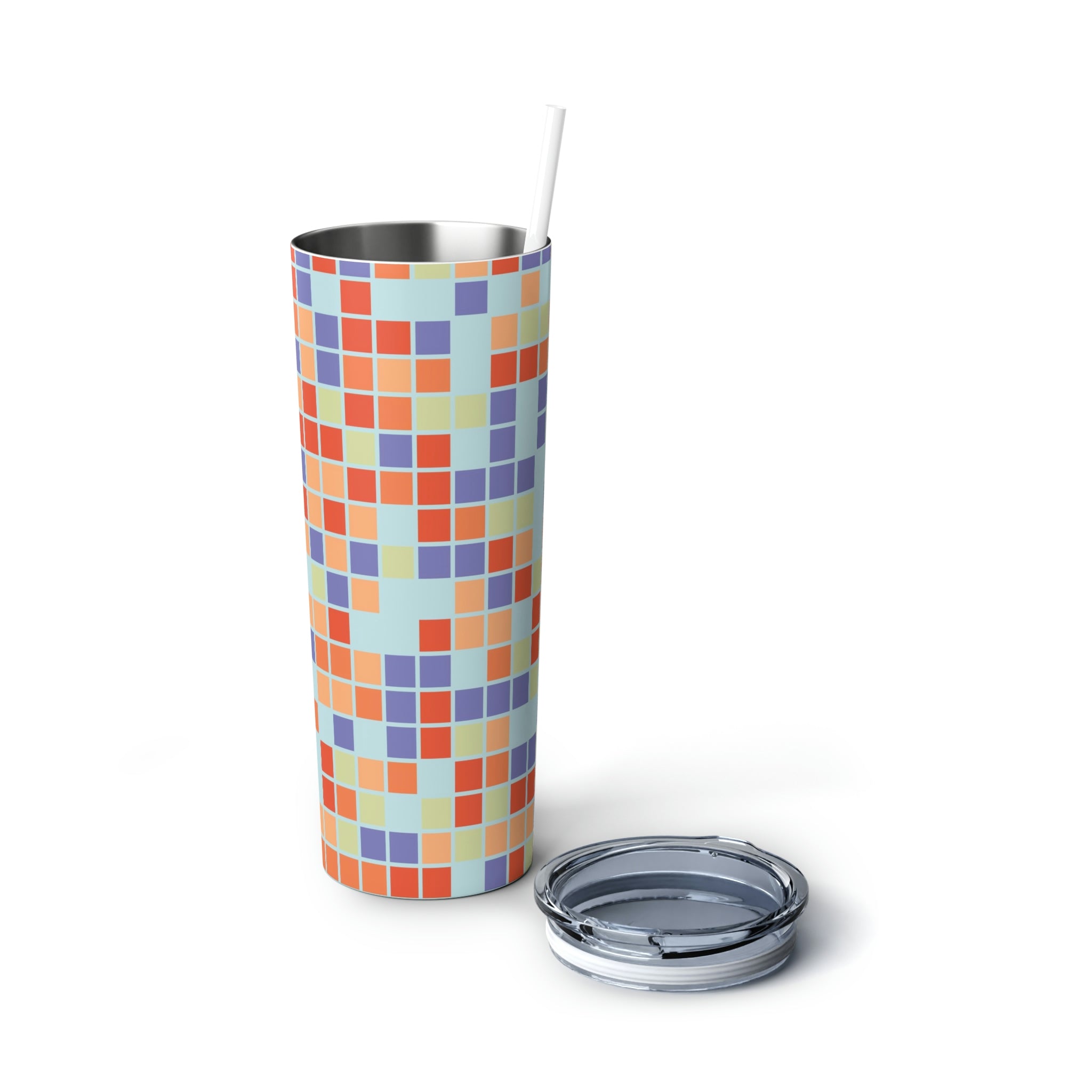 Floral Skinny Stainless Steel Tumbler with Straw - 20oz Insulated Iced Coffee Cup - Perfect for Office, Travel & Outdoor Activities