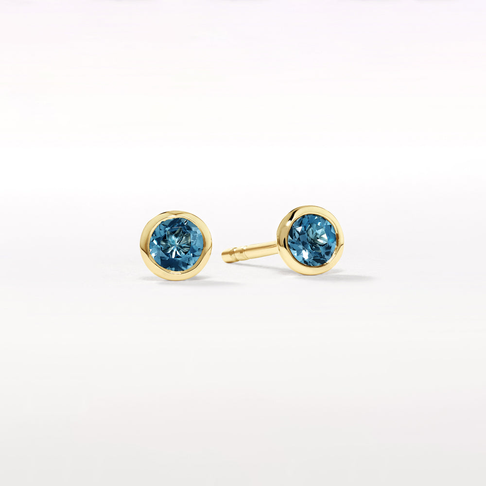10k Gold Blue Topaz Bezel Stud Earrings - Elegant Jewelry for Women, Perfect for Weddings, Parties & Everyday Wear