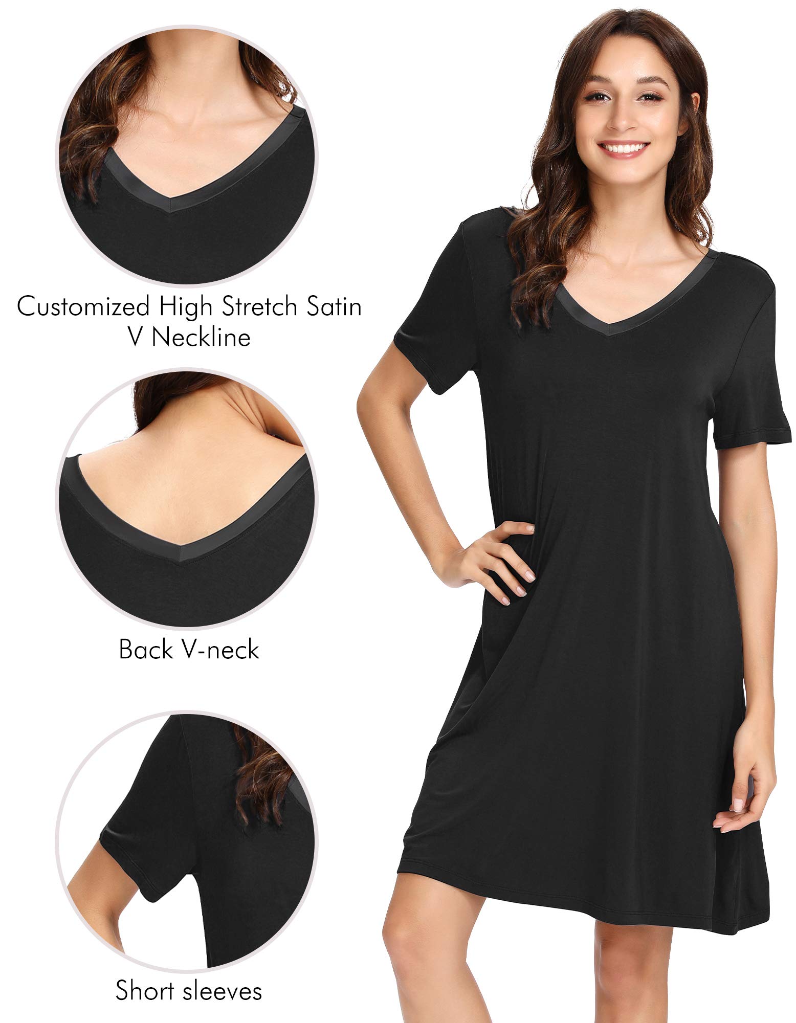 WiWi Soft Women's Bamboo Viscose Nightgowns - Breathable Short Sleeve Sleep Shirts & Plus Size Pajamas (S-4X) for Comfortable Sleep, Lounging, and Summer Nights