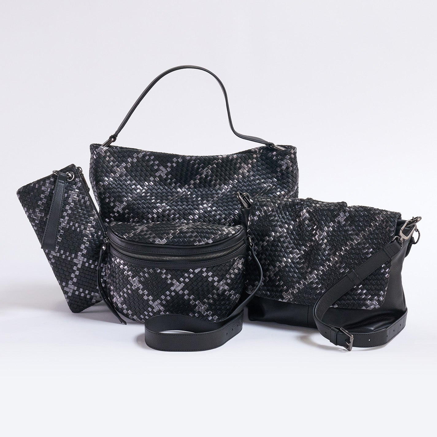 Vida Woven Leather Wristlet Wallet - Black Metallic Crossbody Clutch for Women | Perfect for Parties, Shopping & Everyday Use