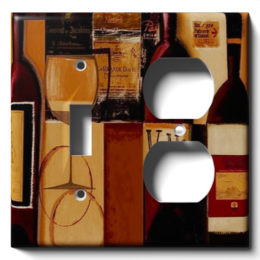 Decorative Wine Bottle Light Switch and Outlet Cover - Single Toggle Duplex Wall Plate for Kitchen, Bar, or Dining Room Decor