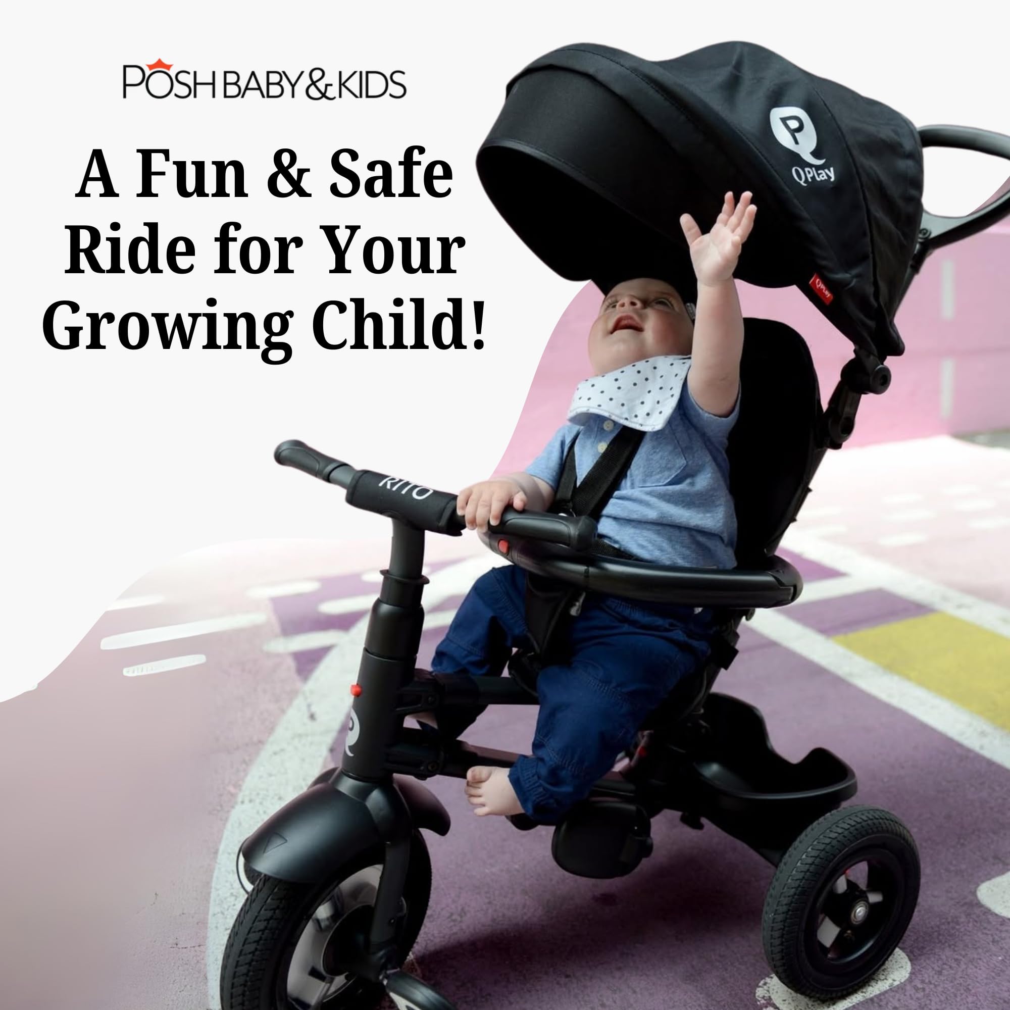 Premium Luxury Foldable Toddler Tricycle with Leather Touchpoints - QPlay Rito Push & Fold Stroller Trike for Kids Ages 12 Months to 5 Years (Midnight Black) - Perfect for Park Rides, Neighborhood Strolls & Outdoor Family Adventures