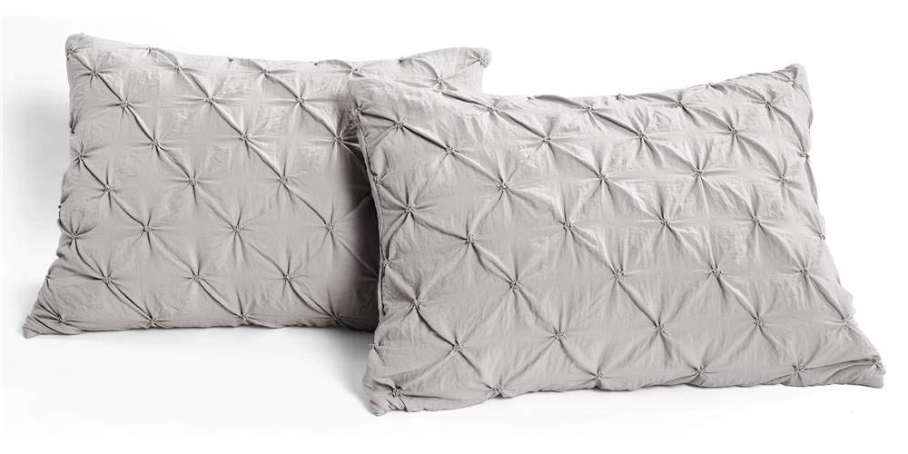 Luxury Lush Decor Ravello Pintuck Comforter Set - 5 Piece Textured Bedding Collection - Elegant Traditional Glam & Farmhouse Style - Full/Queen Size Light Gray - Perfect for Master Bedroom, Guest Room & Cozy Home Decor