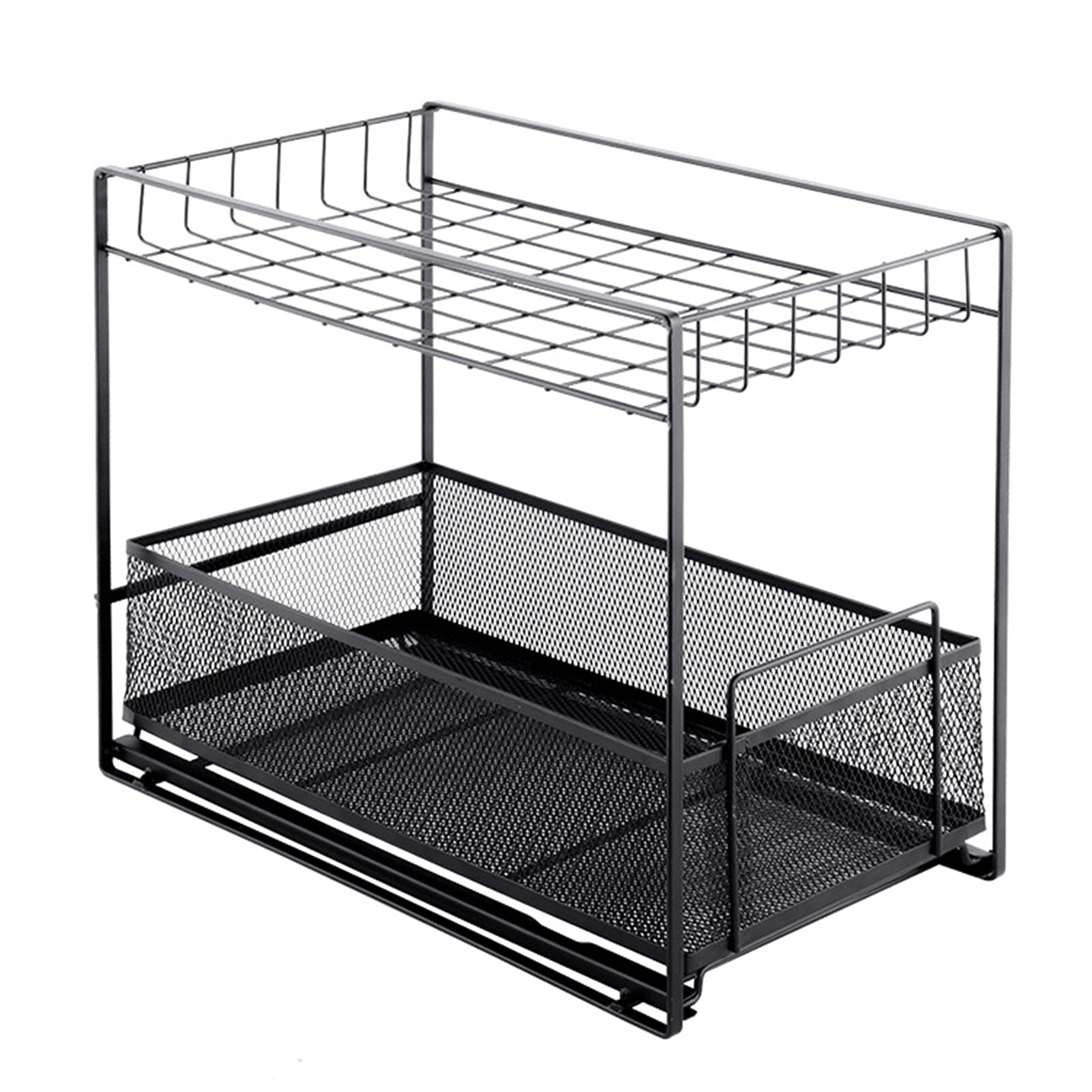 2-Tier Under Sink Organizer with Sliding Baskets - Pull Out Cabinet Storage Drawer for Kitchen, Bathroom, Pantry - Space Saving Solution for Cleaning Supplies & Toiletries (Black)