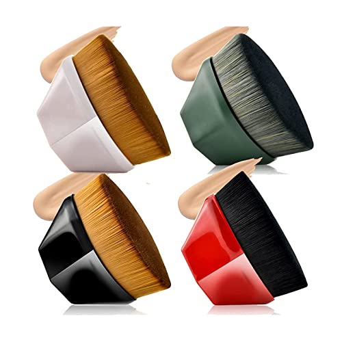 Ouhoe 4-Pack Foundation Makeup Brushes with Flat Caps for Women & Girls - Perfect for Daily Makeup & Travel