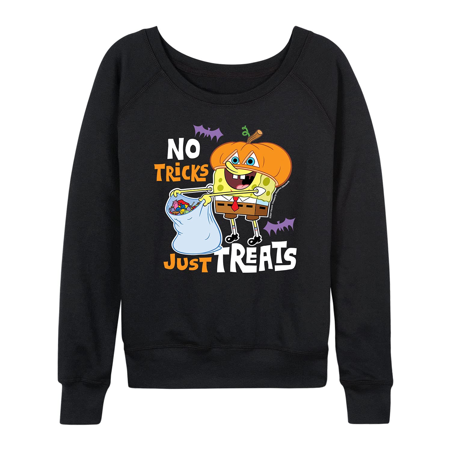 HYBRID APPAREL Women's SpongeBob SquarePants 'No Tricks Just Treats' Lightweight French Terry Pullover Hoodie - Casual Loungewear & Halloween Costume