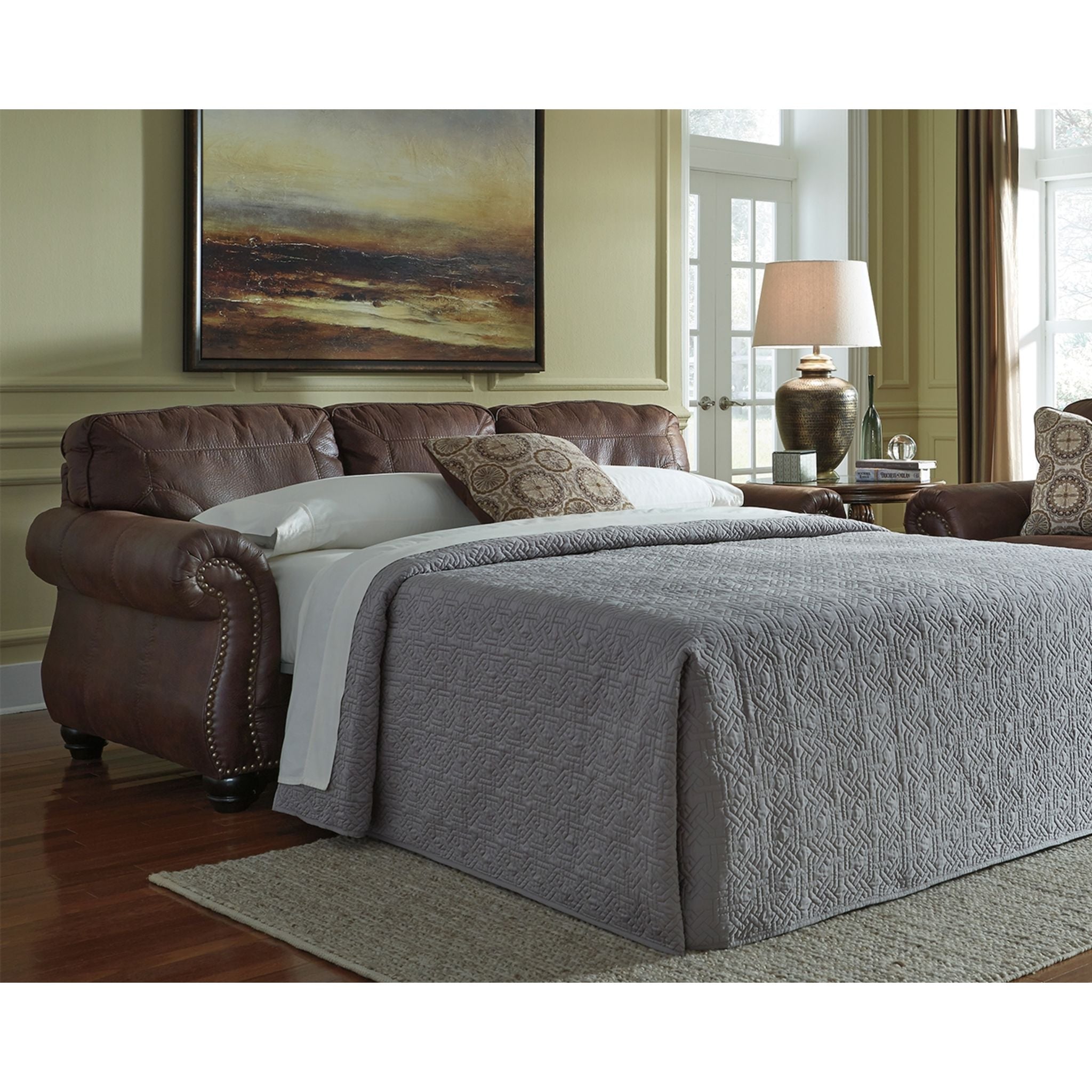 Breville Queen Sofa Sleeper with Espresso Finish - Convertible Sleeper Sofa for Small Spaces, Living Room & Guest Room - Comfortable & Stylish Modern Furniture