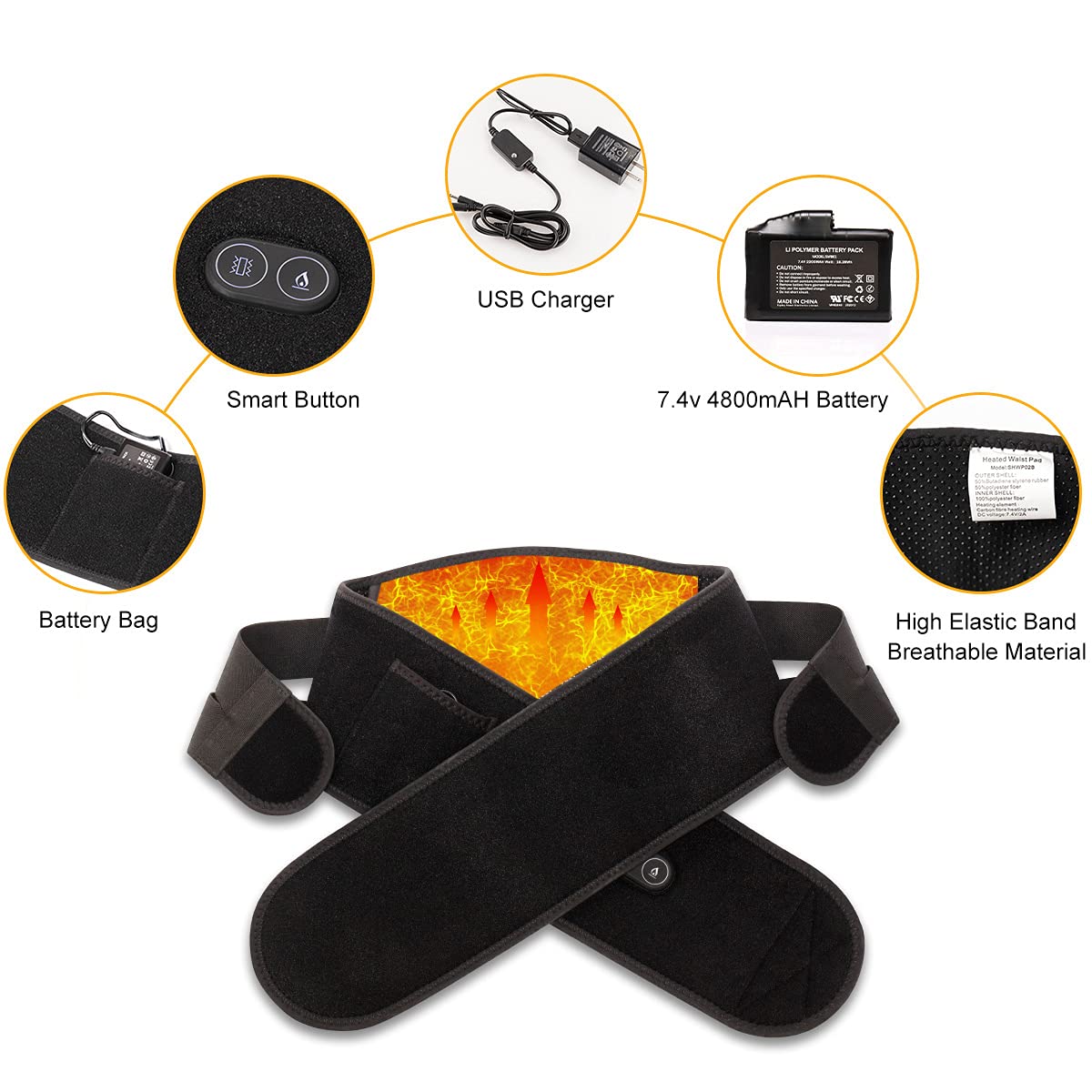 Wireless Heating Pad for Back Pain Relief - 7.4V 4400mAh Rechargeable Battery with 3 Heat Levels & 3 Vibration Modes - Heated Back Brace for Lumbar, Abdomen, Stomach & Waist Cramps - Perfect for Home, Office & Travel Use