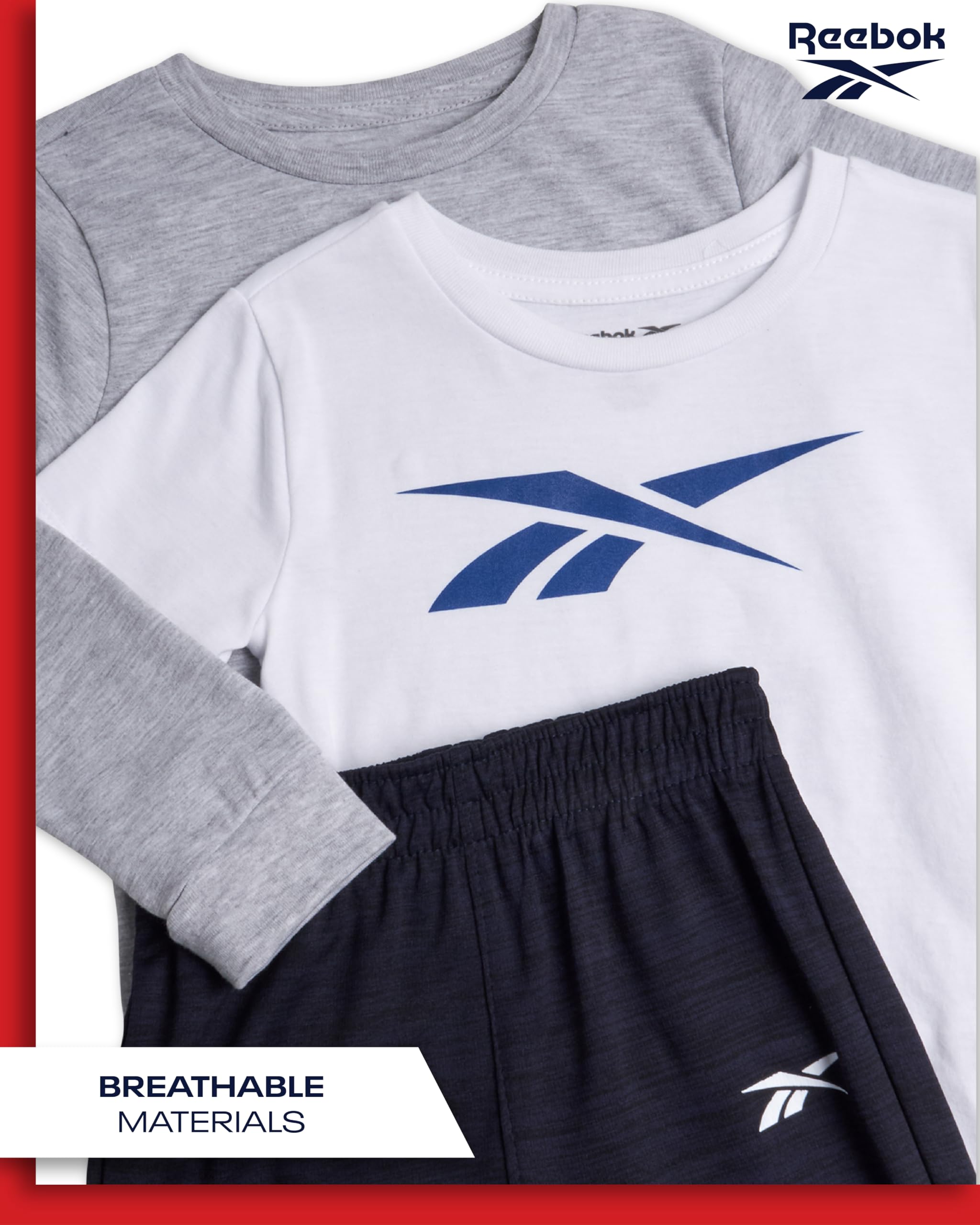 Reebok Baby Boys' 3-Piece Jogger Set - Short Sleeve T-Shirt & Sweatpants Playwear Outfit for Infants & Toddlers | Comfortable Casual Wear for Playdates, Daycare & Outdoor Activities