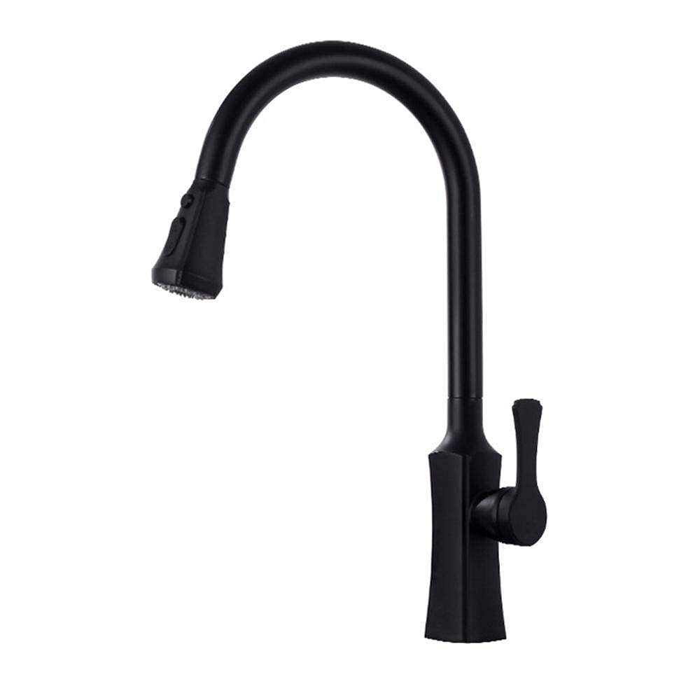 Black Pull-Out Spray Kitchen Faucet with Single Handle - 2-Function Hot/Cold Water Brass Sink Mixer for Commercial & Home Use - Perfect for Busy Kitchens, Restaurants & Food Prep Areas