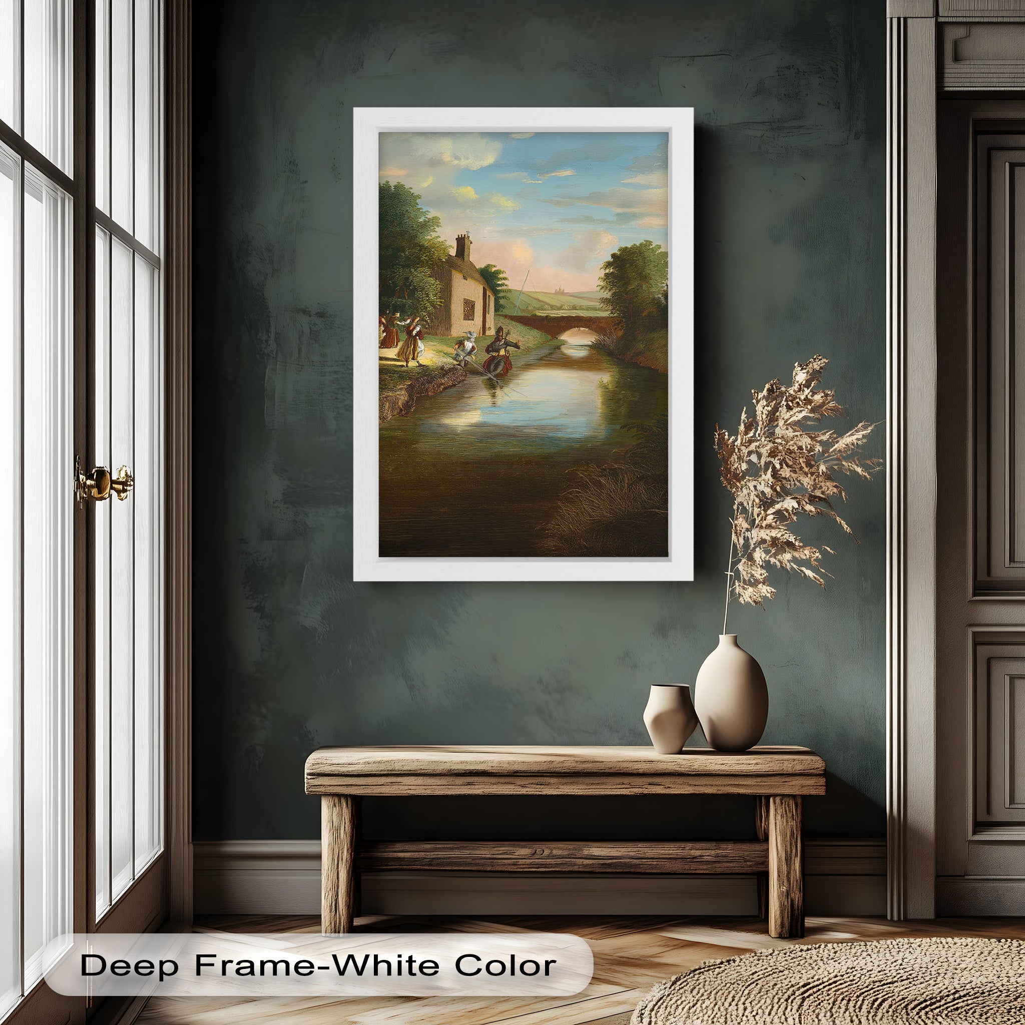 Romantic English Countryside Historic Oil Painting - A Day by the River - Perfect for Home Decor, Living Room Wall Art & Gift Ideas