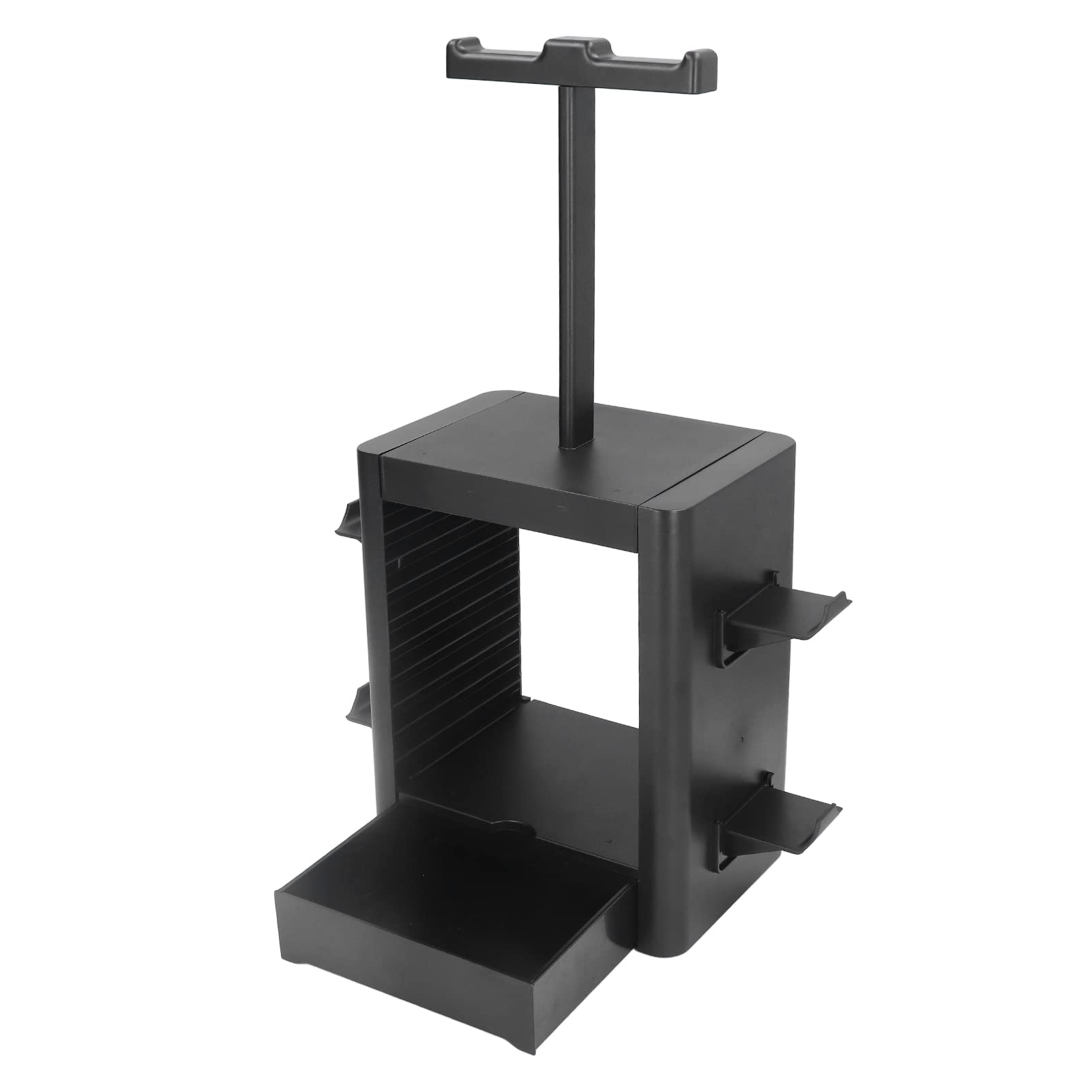 GOWENIC Game Storage Tower - Multifunctional Video Game Organizer for PS5, PS4, Nintendo Switch & Xbox Series X|S - Holds 10 Game Discs with 2 Headset Stands & 4 Controller Holders - Perfect for Gaming Room Organization & Console Accessories Storage