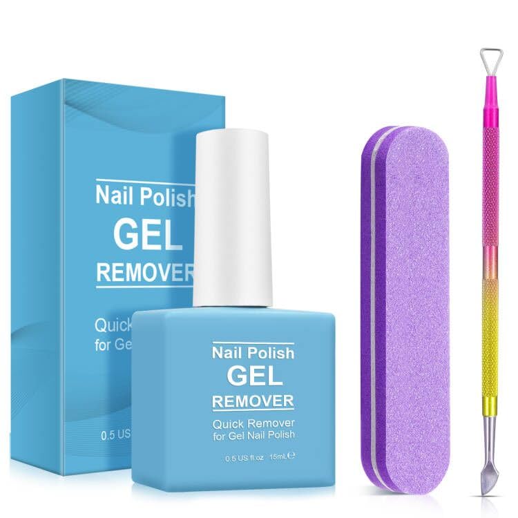 Professional Gel Nail Polish Remover Kit with Nail File & Scraper - Fast Acting 2-5 Minute Soak Off Solution for Salon & Home Manicures - Perfect for Gel, Acrylic & Dip Powder Removal