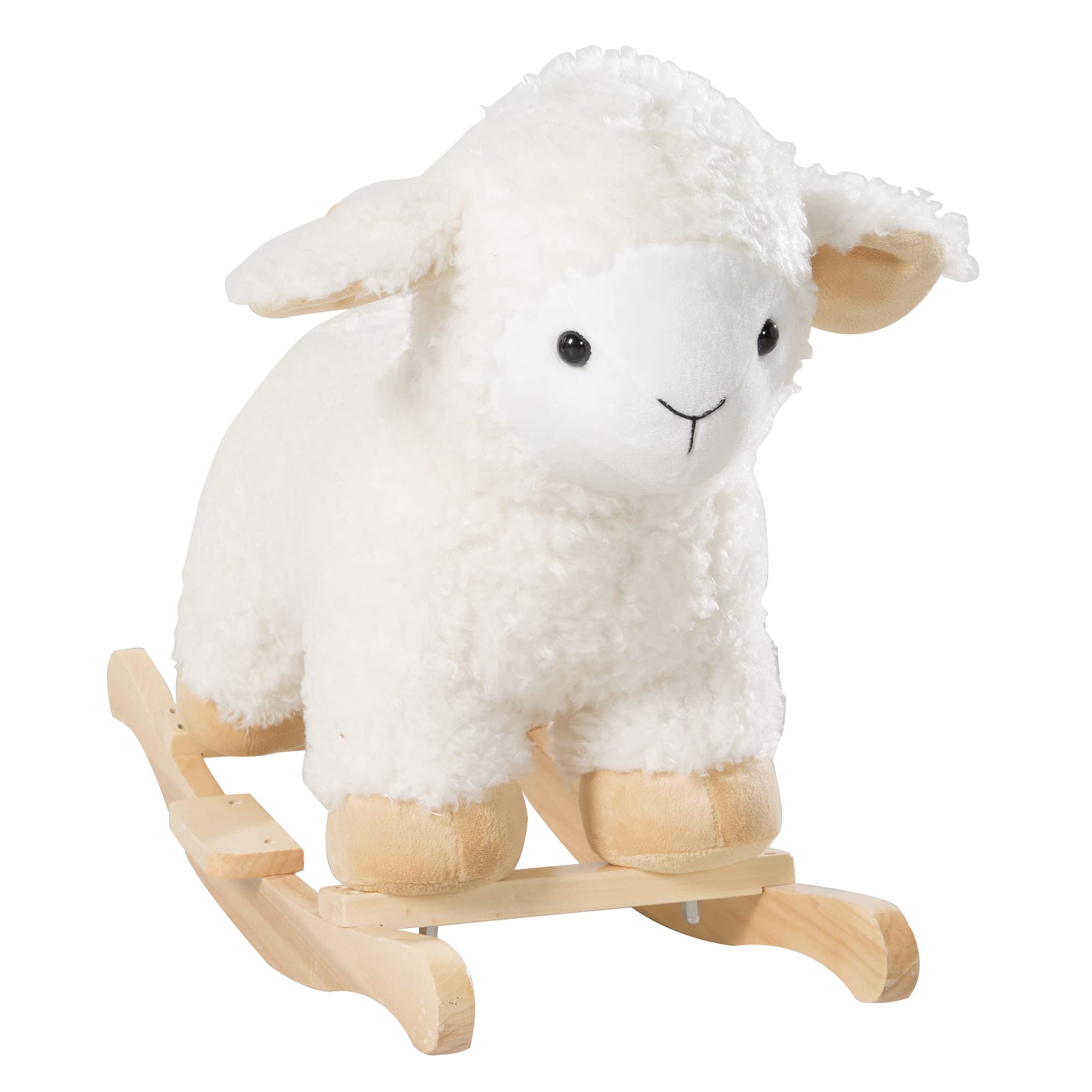Wooden Rocking Lamb Plush Toy with Soft Fur & Handles - Balance Training for Boys & Girls Ages 18 Months to 6 Years - 30kg Weight Limit - White - Perfect for Nursery, Playroom & Early Childhood Development