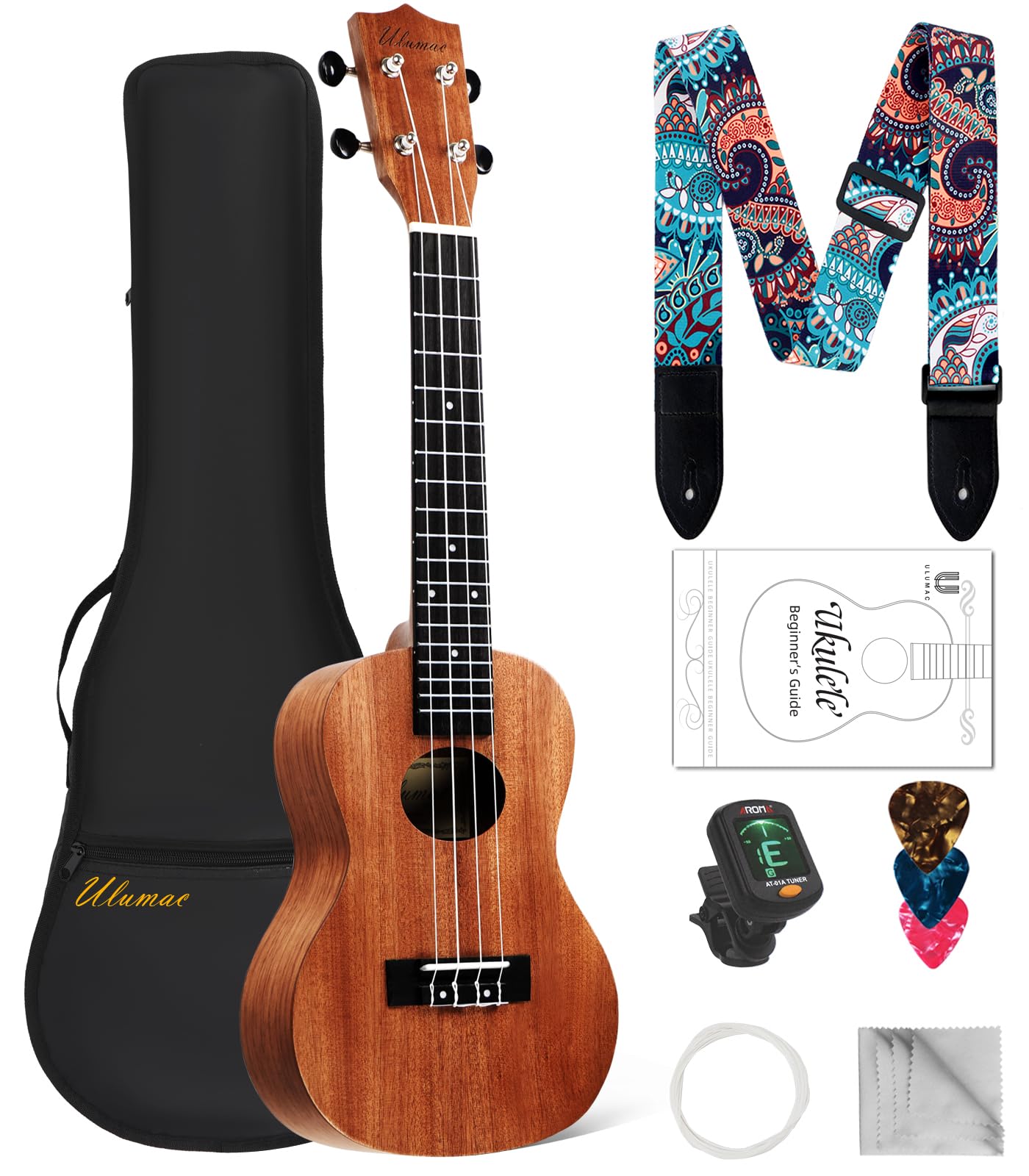 **Soprano Ukulele for Beginners - 21 Inch Solid Mahogany Ukelele Kit with Gig Bag, Digital Tuner, Extra Strings, 3 Picks, Strap & Cleaning Cloth | Perfect for Kids, Adults & Travel | Great for Learning, Gifts & Outdoor Play**