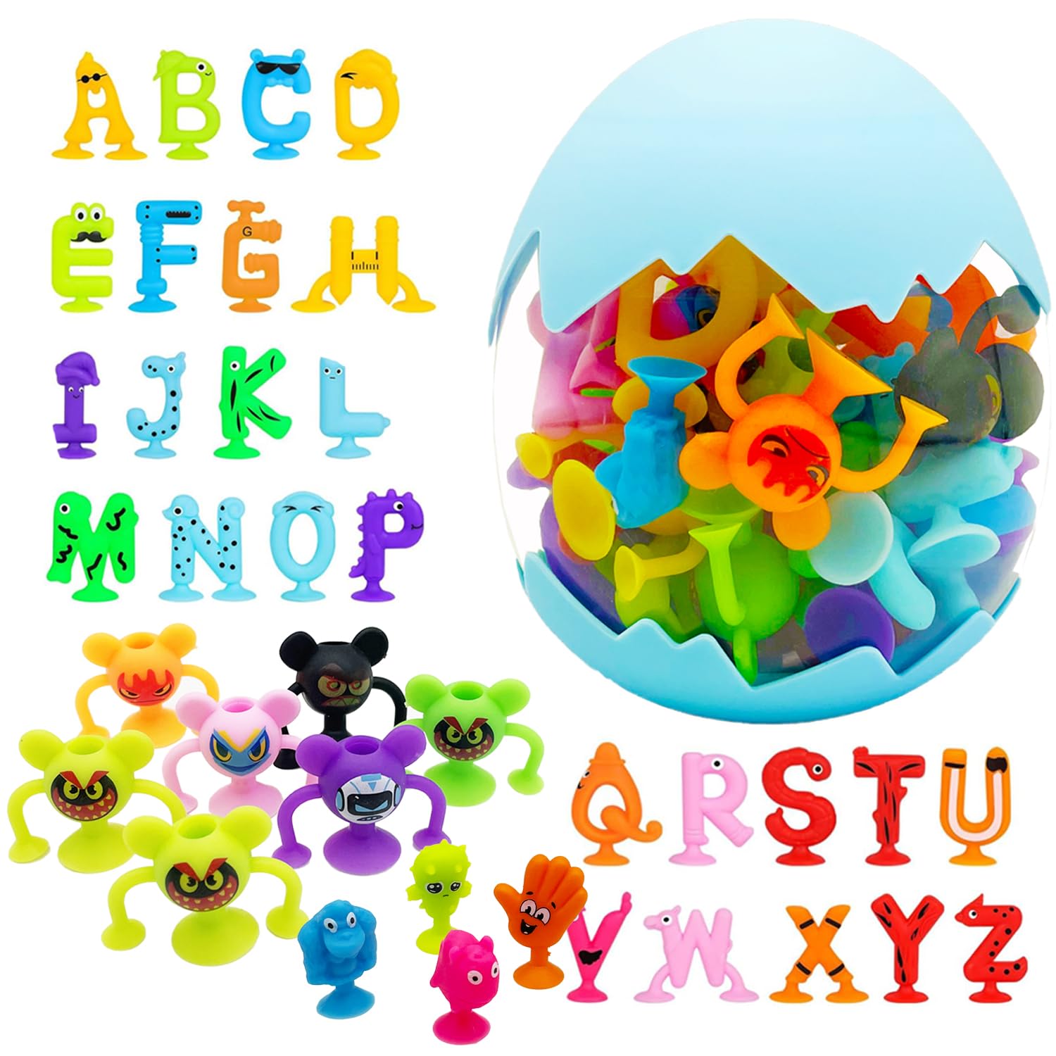 38-Piece Silicone Suction Cup Bath Toys for Kids - Alphabet & Number Sensory Learning Toys for 3-7 Year Old Boys & Girls | Montessori Educational Toys for Bathtime Fun & Early Childhood Development