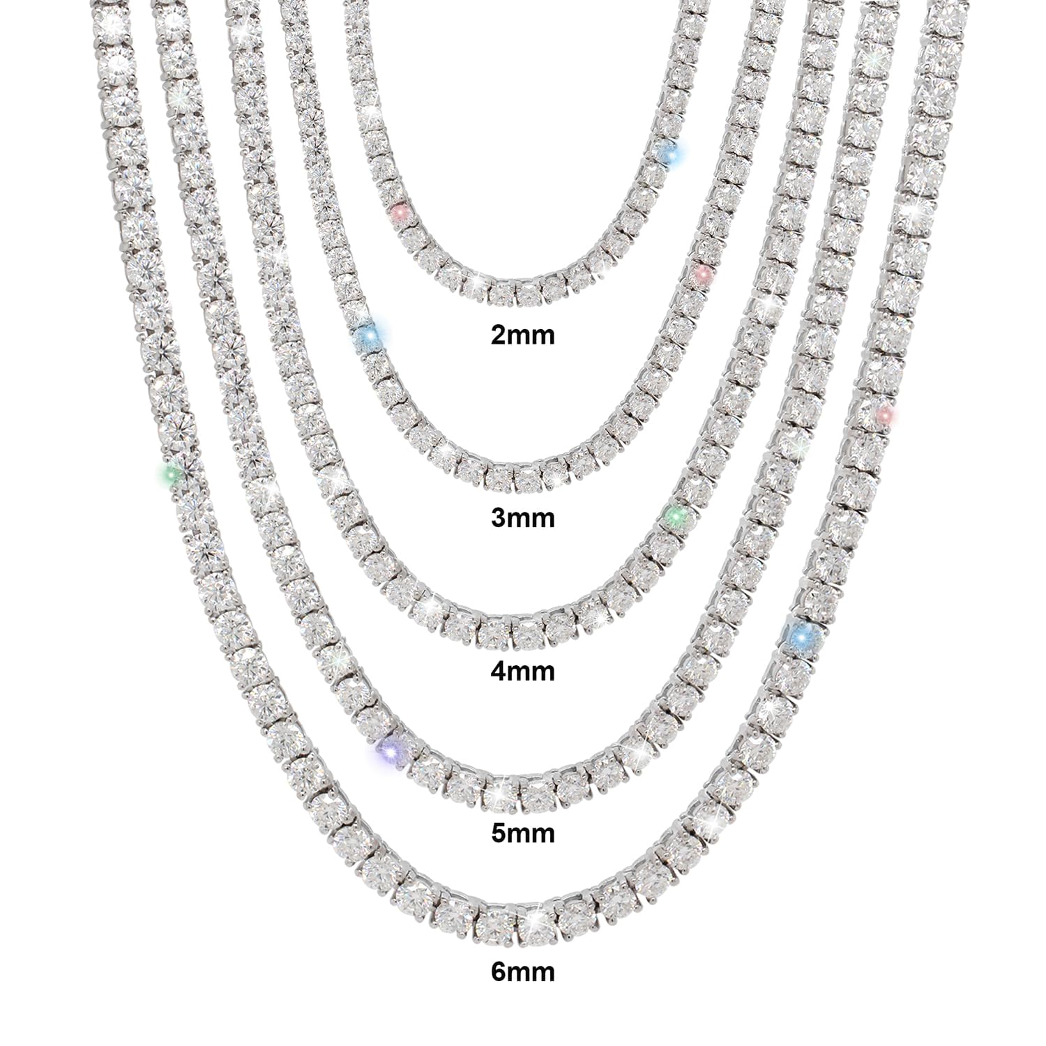 4.59-112.00CT D Color VVS1 Round Cut Moissanite Tennis Necklace for Women - 14k White Gold Plated 925 Sterling Silver Jewelry - Perfect for Weddings, Anniversaries & Special Occasions
