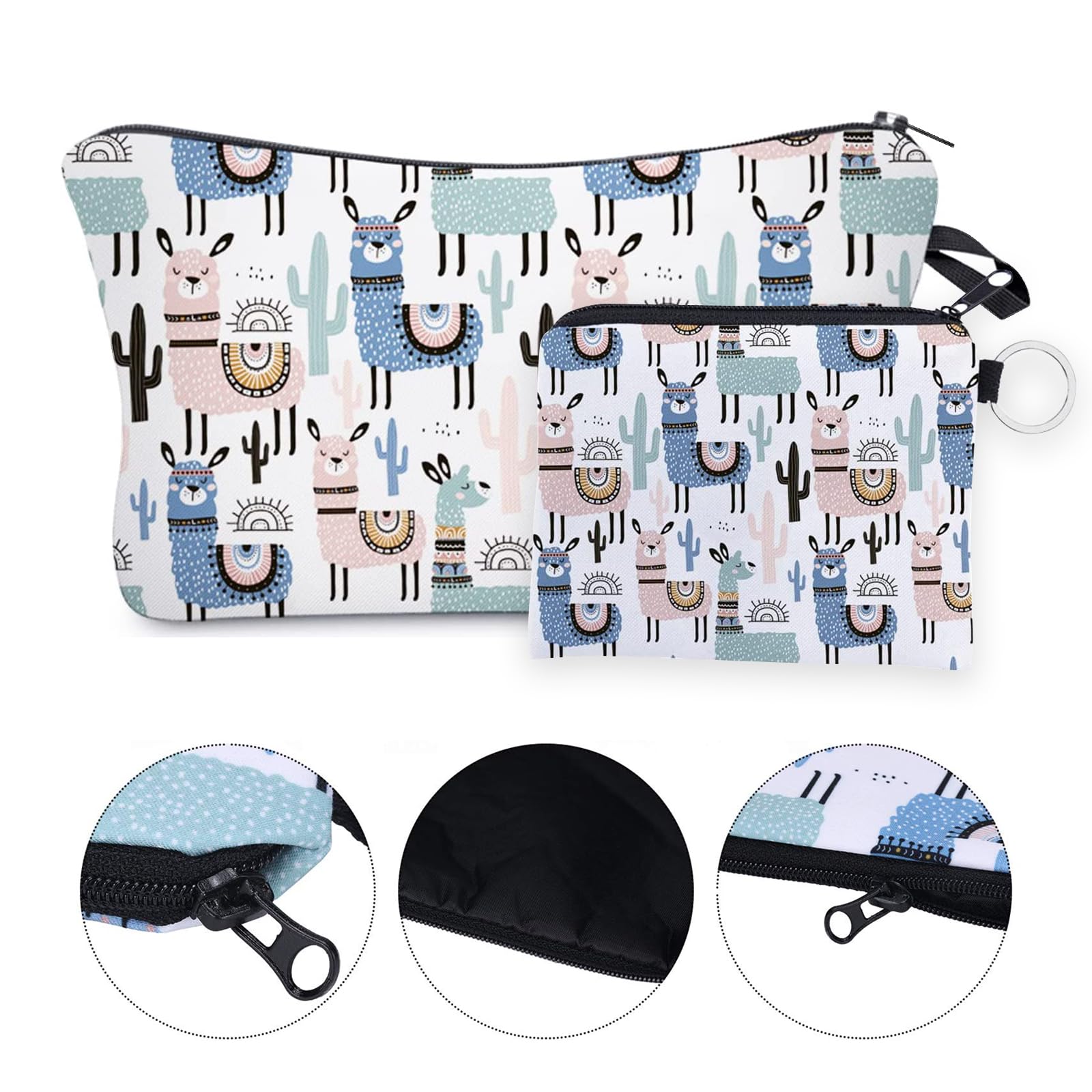2 Pack Women's Travel Makeup Bag with Alpaca Print - Small Cosmetic Pouch for Toiletries, Party Essentials & On-the-Go Organization (Multicolor) - Perfect for Vacation, Gym, Work & Daily Use