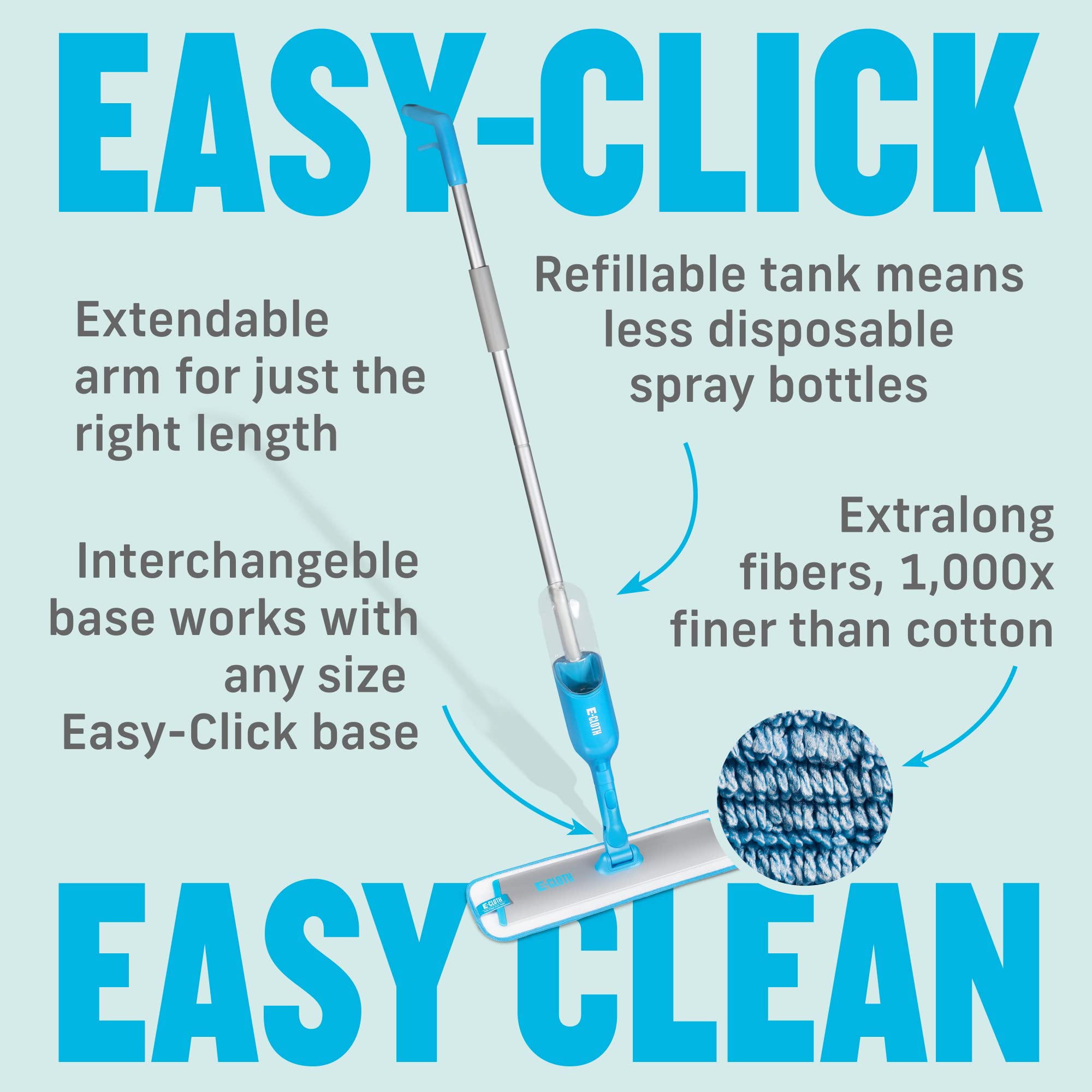 E-Cloth Easy-Click Spray Mop - Premium Microfiber Floor Mop for Hardwood, Laminate, Vinyl & Tile Floors - 100 Wash Reusable - Perfect for Kitchen, Bathroom & Pet Hair Cleaning