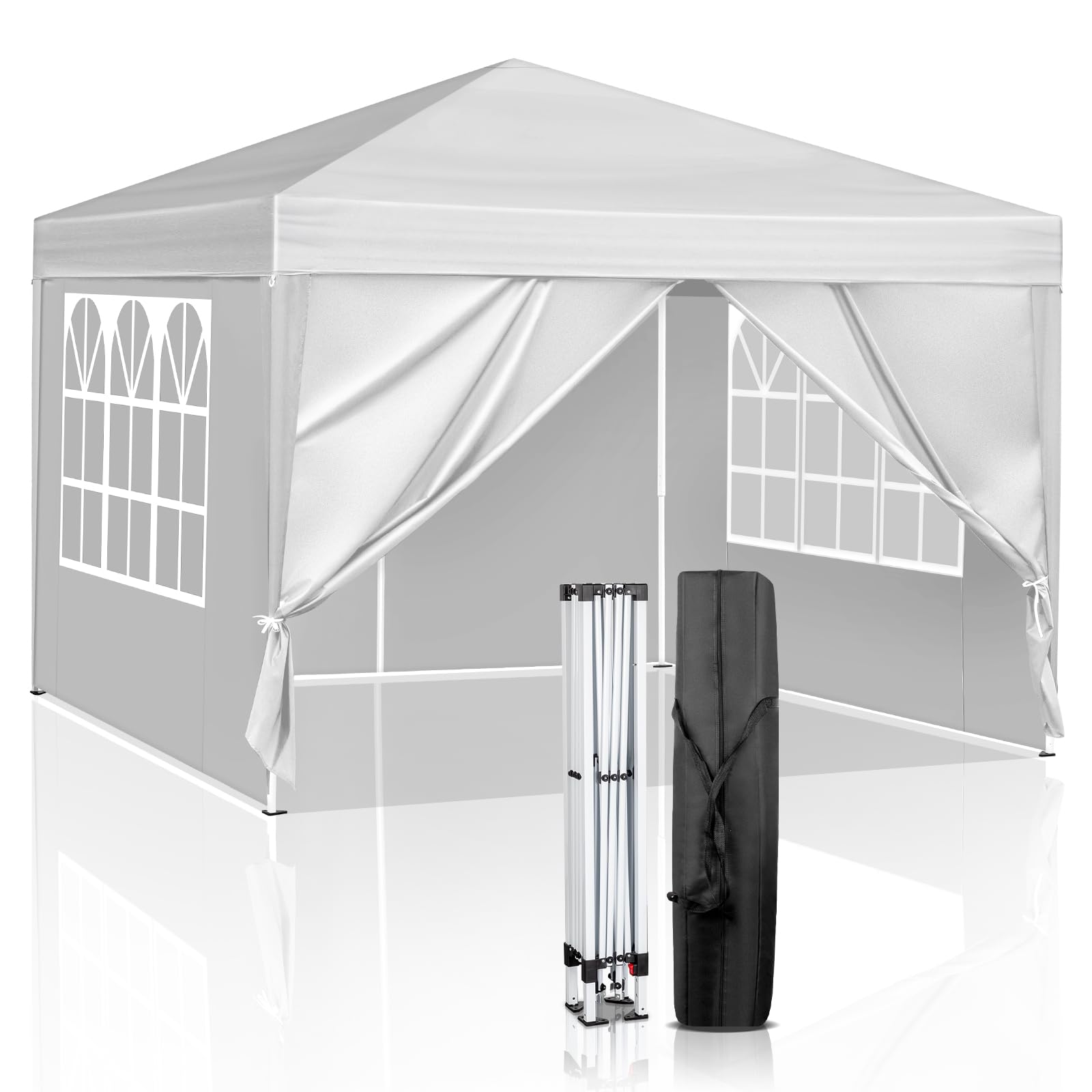 VINGLI 10x10 Pop Up Canopy Tent with Sidewalls - Waterproof Outdoor Gazebo, Instant Shelter for Patio, Backyard, Beach & Camping - Commercial Grade Event Tent for Parties, Weddings & Farmers Market (White)